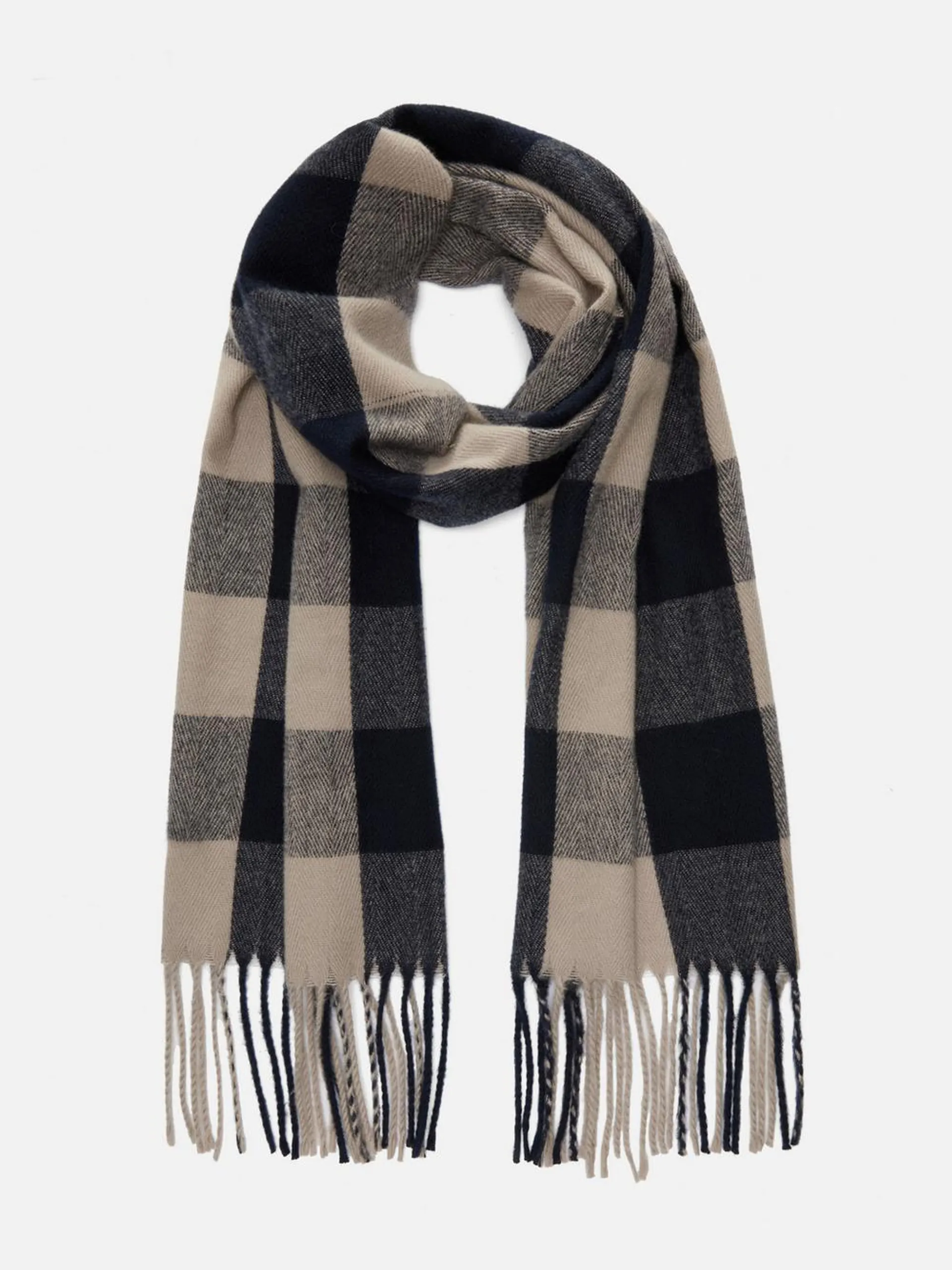 Check Fringe Trim Scarf