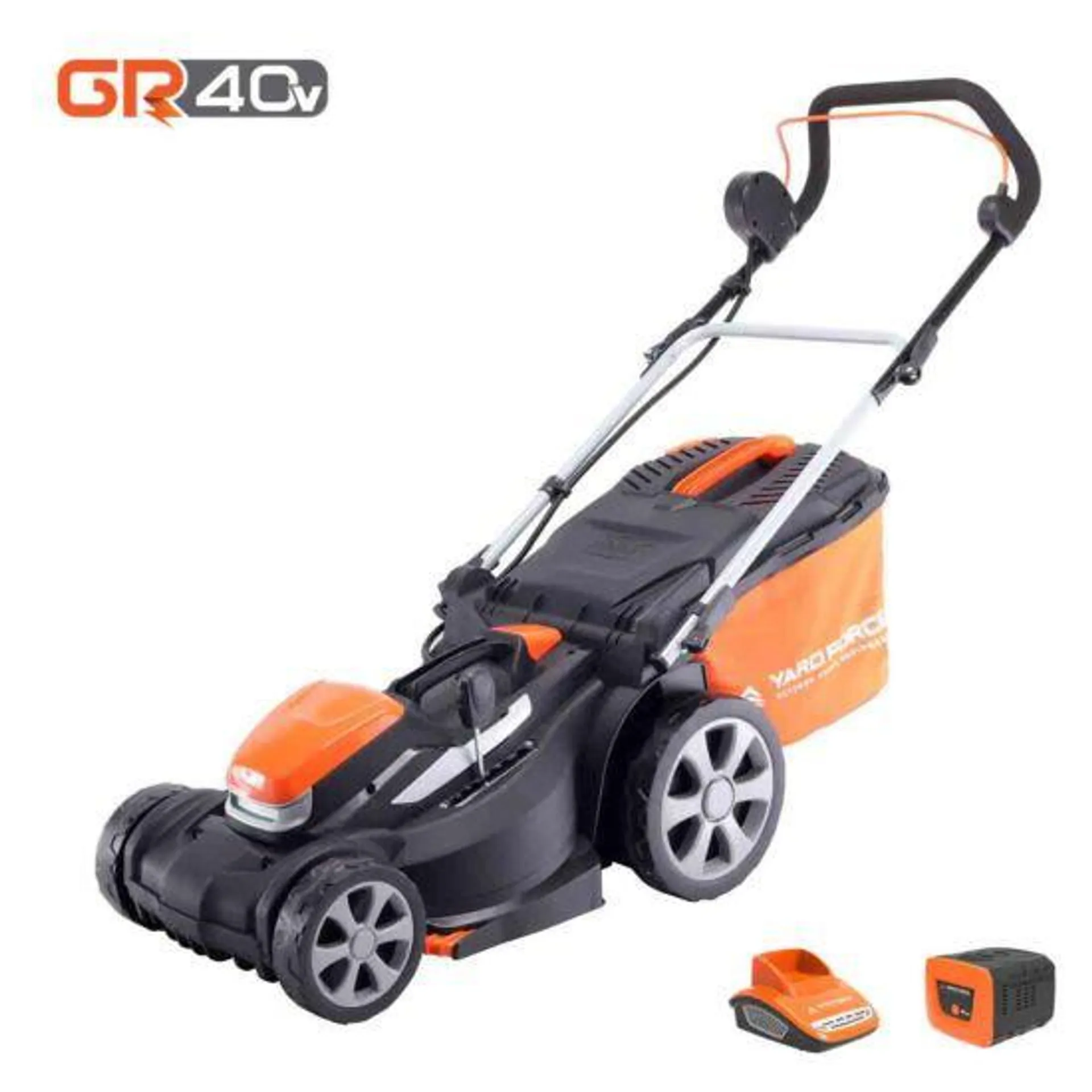 Yard Force 40V 34Cm Cordless Lawnmower W/ Lithium Ion Battery & Quick Charger - Orange & Black