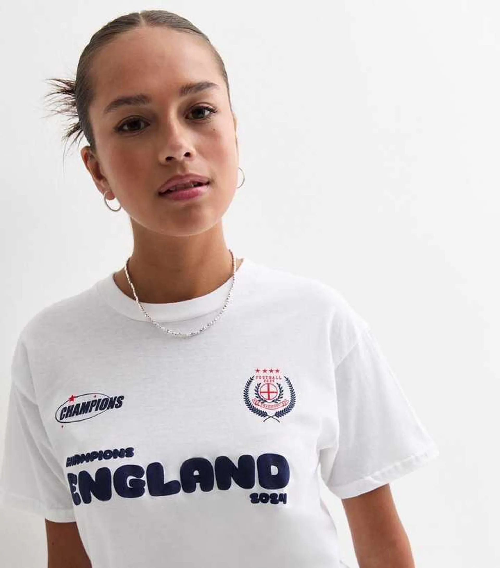 Girls White England 2024 Football T-Shirt