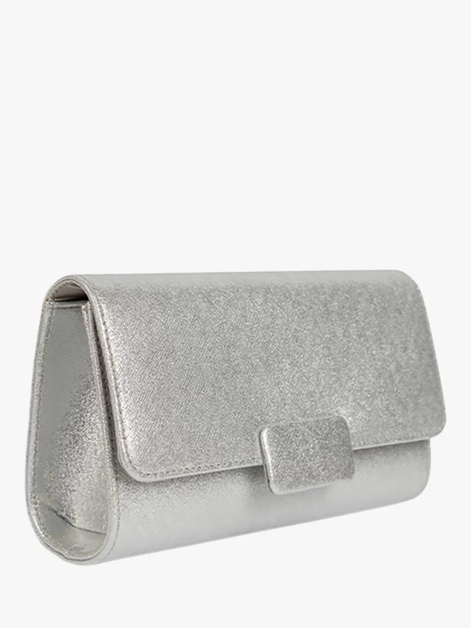 Dinah Glitter Flapover Clutch, Silver