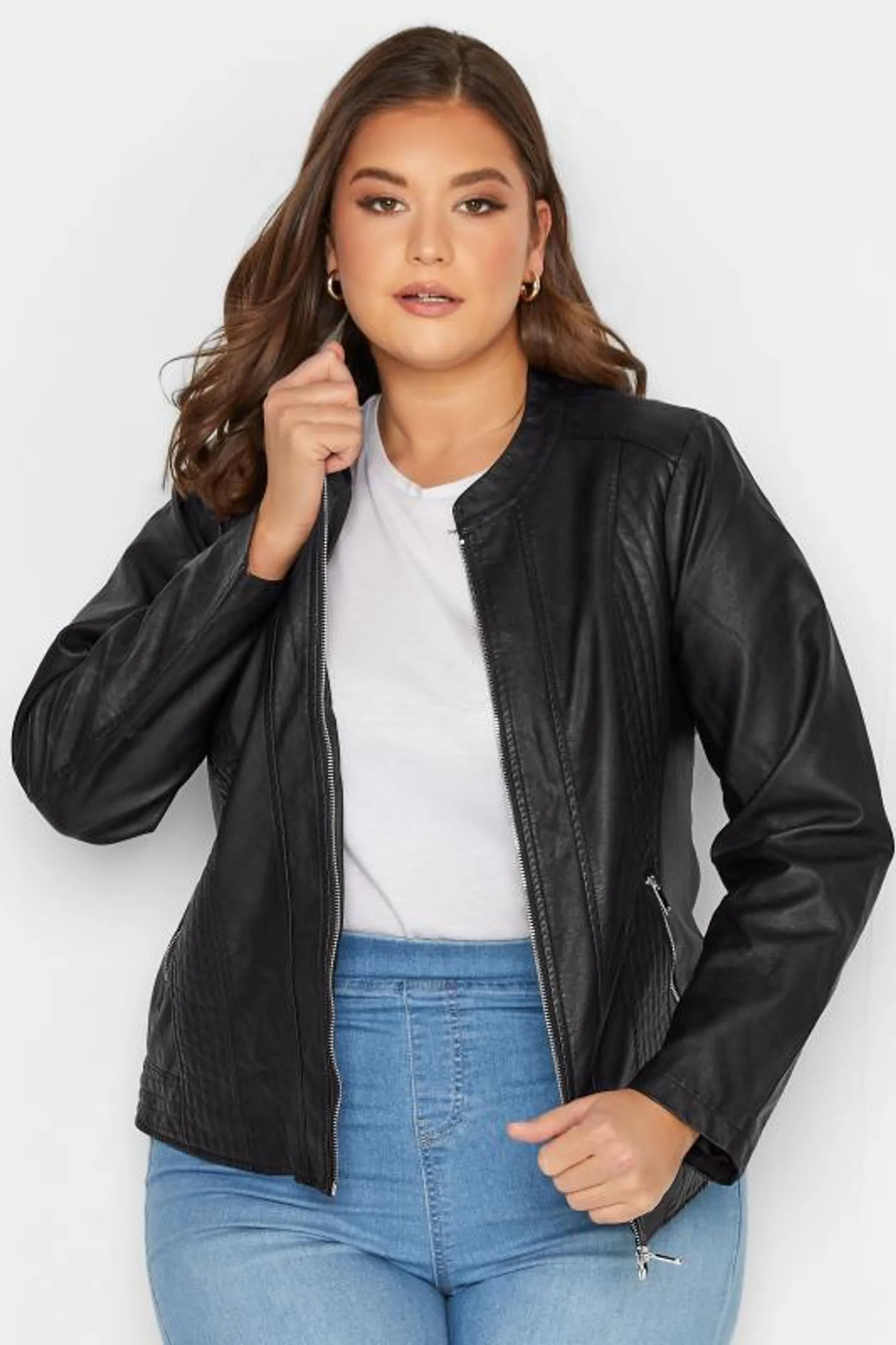 YOURS Curve Black Faux Leather Zip Jacket