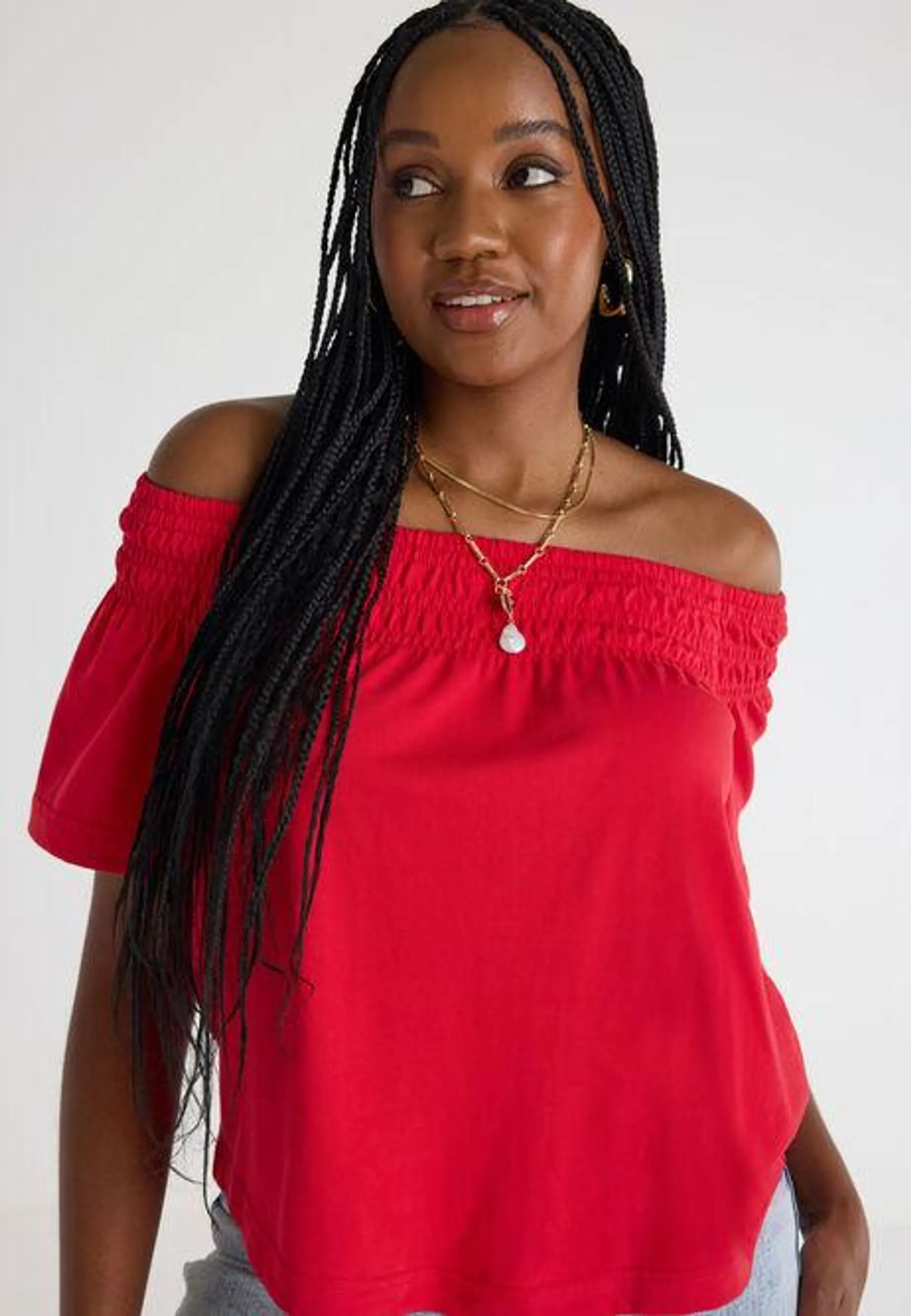 Womens Red Bardot Blouse