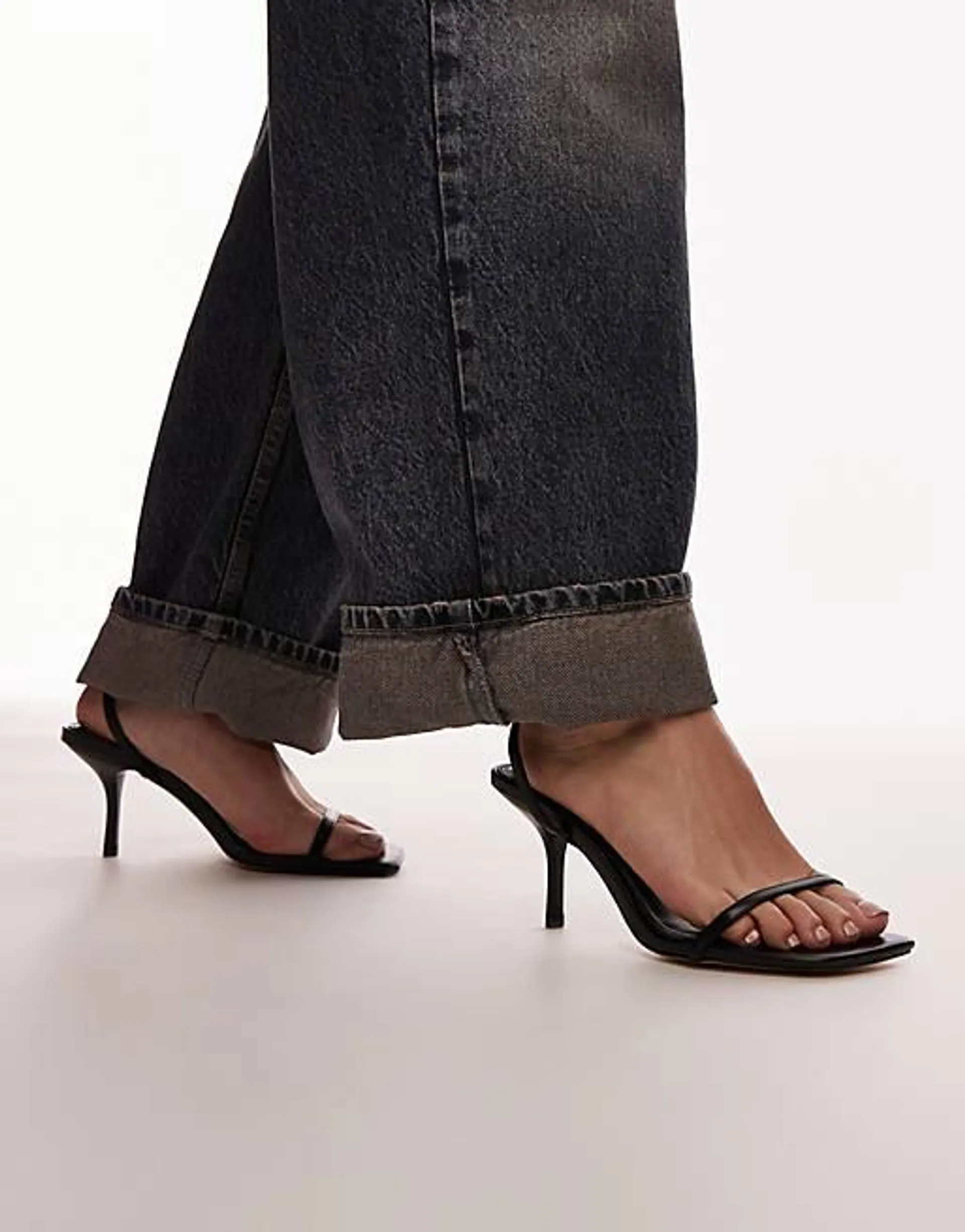 Topshop Fina barely there mid heeled sandals in black