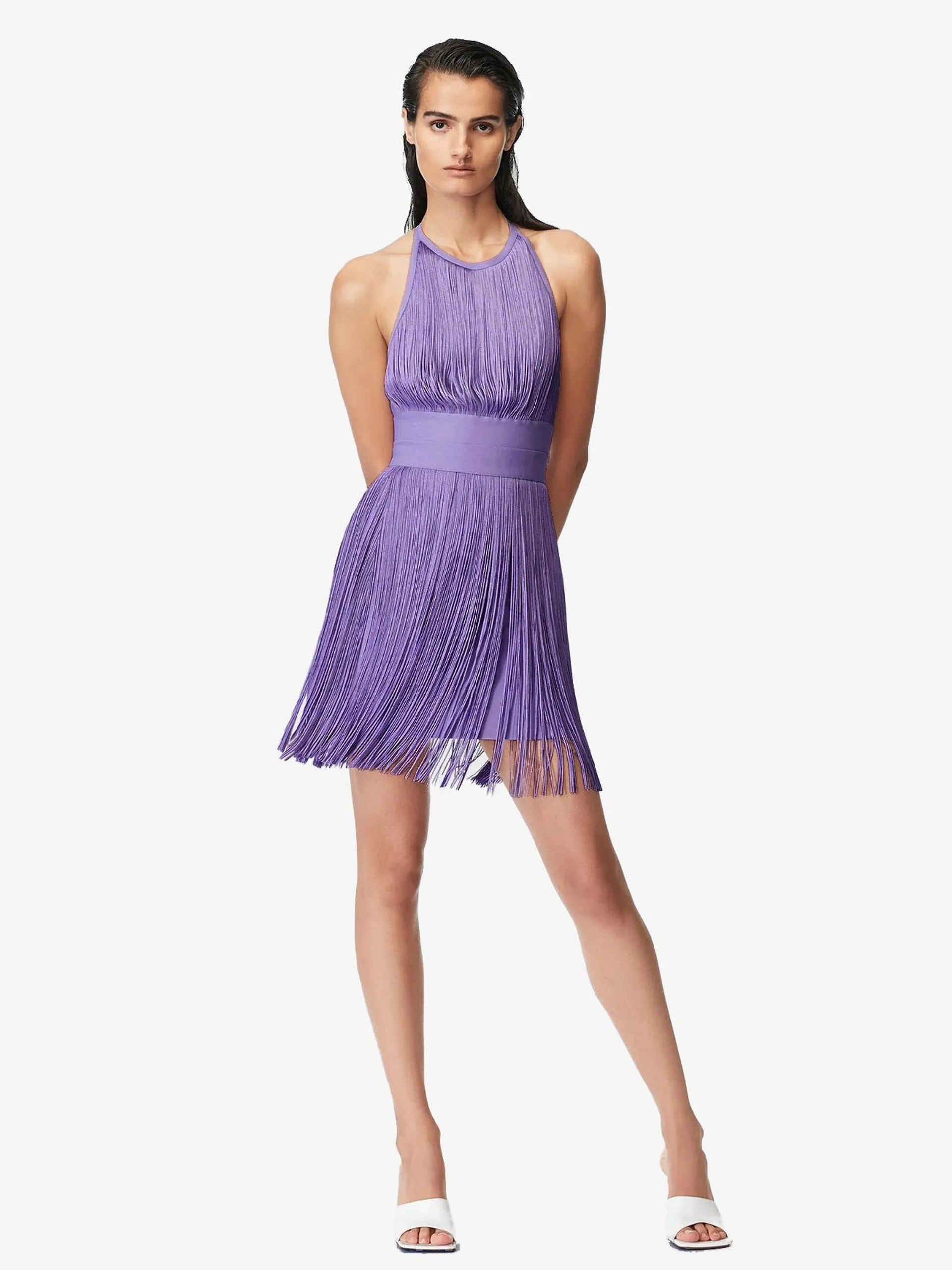 Party Dresses Lavender Jewel Neck Fringe Sleeveless Backless Semi Formal Dress