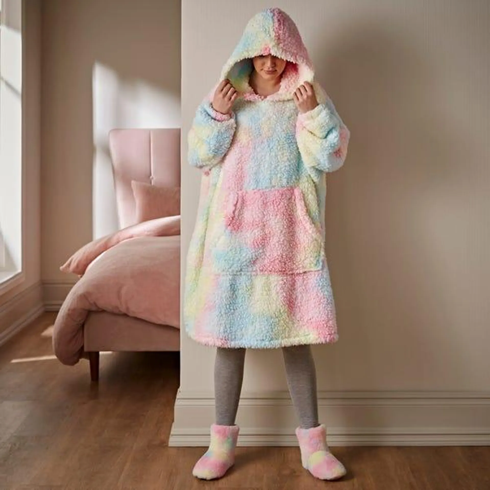 Printed Rainbow Fleece Oversized Blanket Hoodie