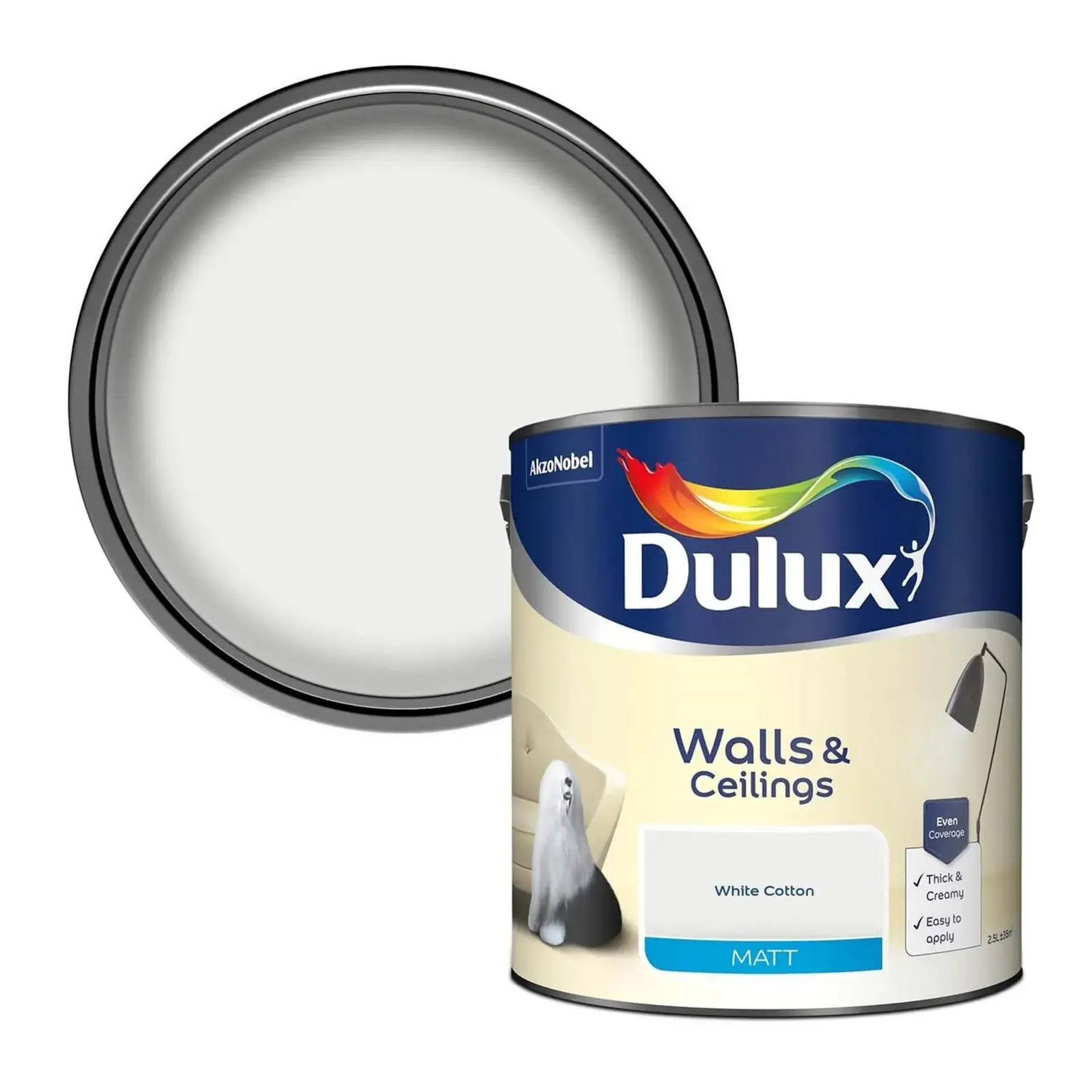 Dulux White Cotton - Matt Emulsion Paint - 2.5L