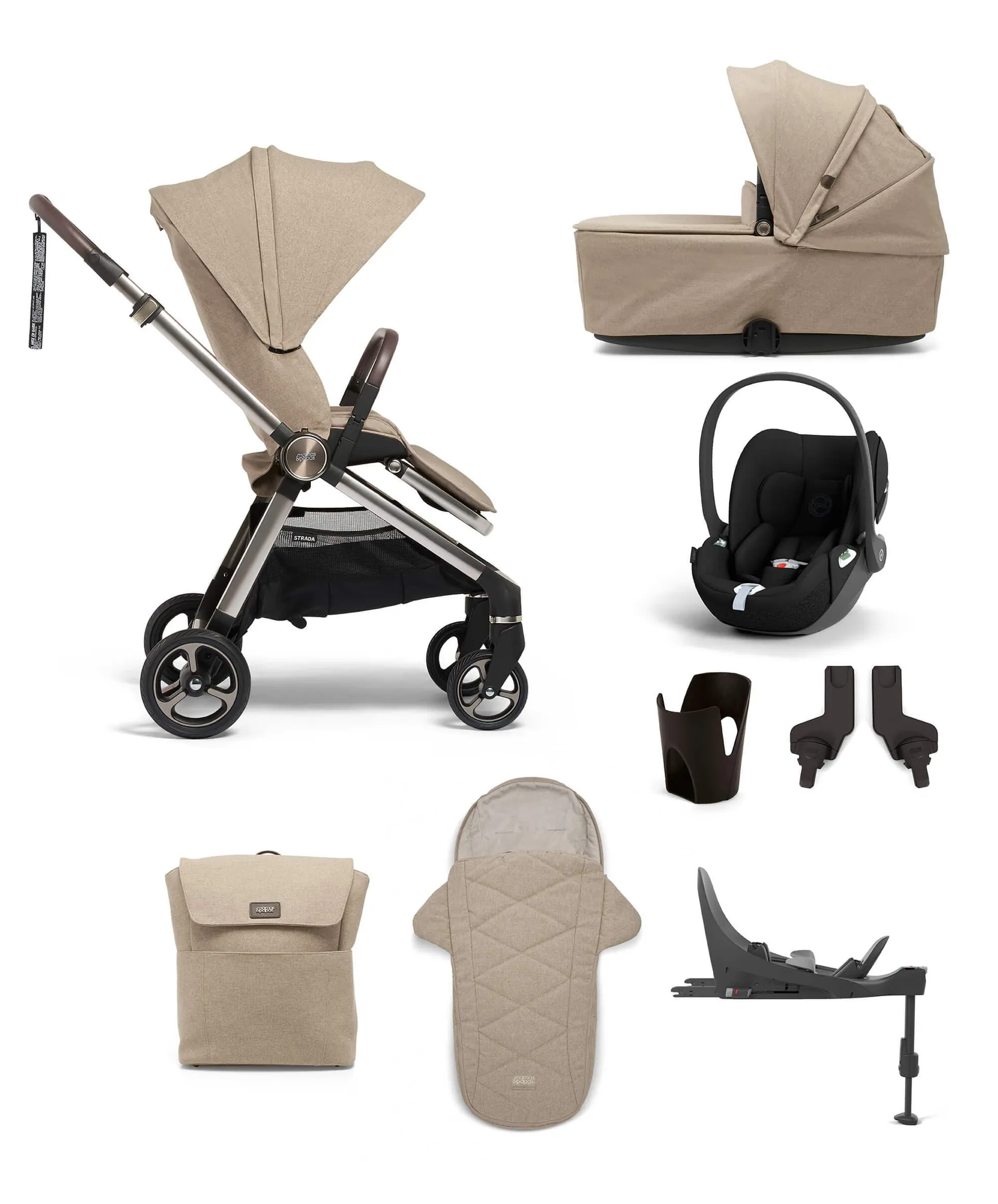 Strada Pushchair Bundle with Cloud T Car Seat & Base (8 Pieces) - Pebble