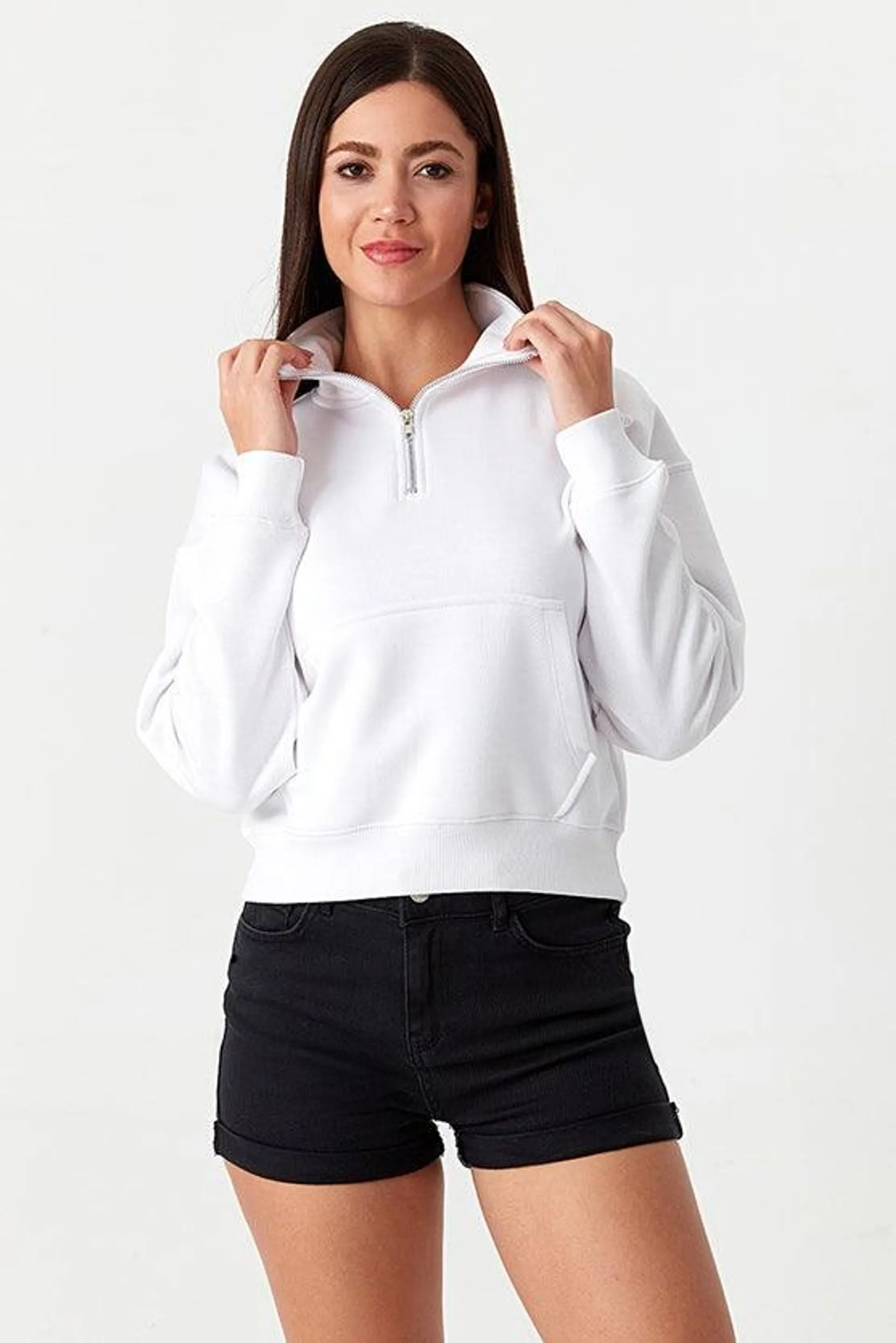 Optic White Zip Neck Sweat