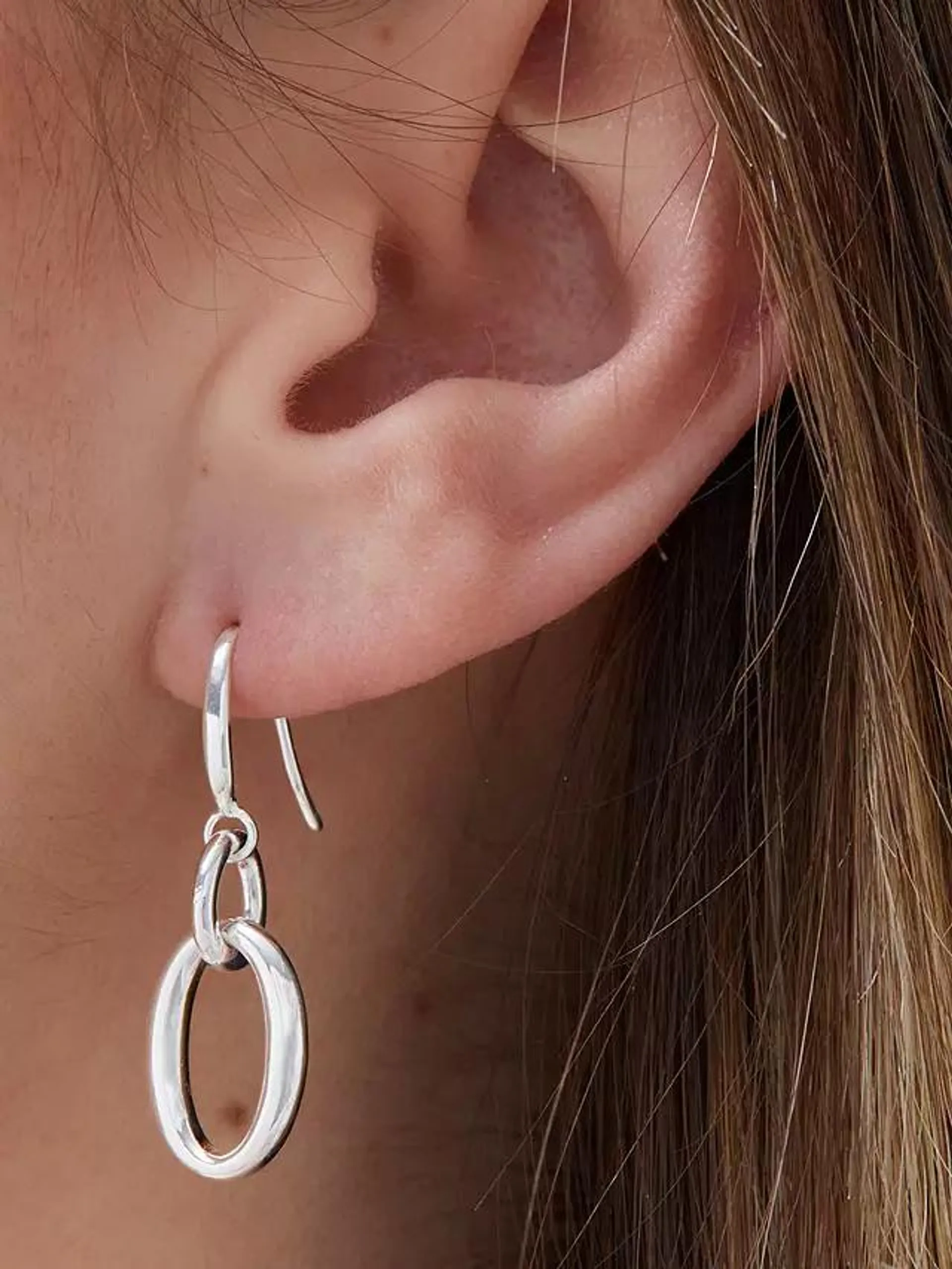 Simply Silver Link Polished Drop Earrings, Silver