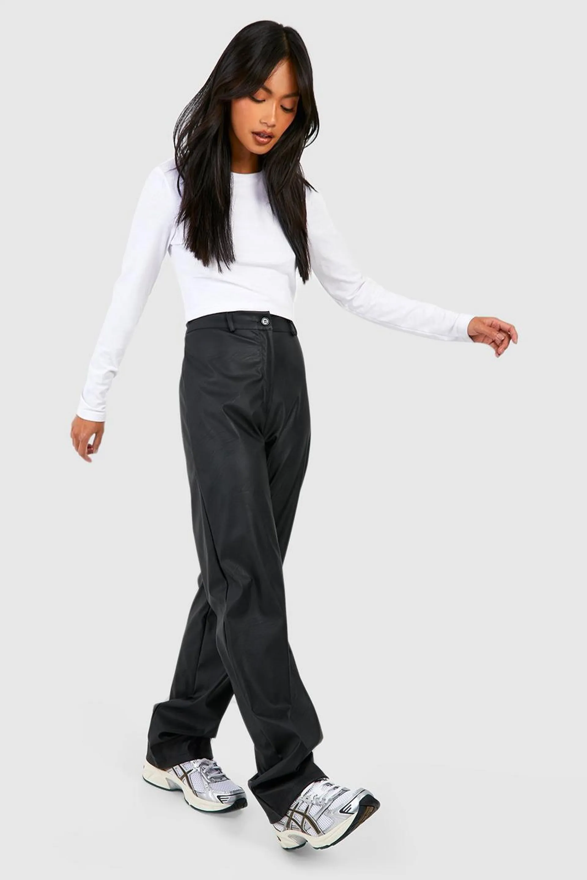 Wide Leg Leather Look Trousers