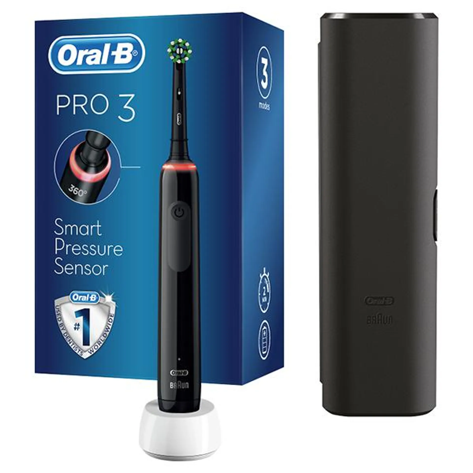 Oral-B Pro 3 3500 CrossAction Black Electric Rechargeable Toothbrush with Travel Case