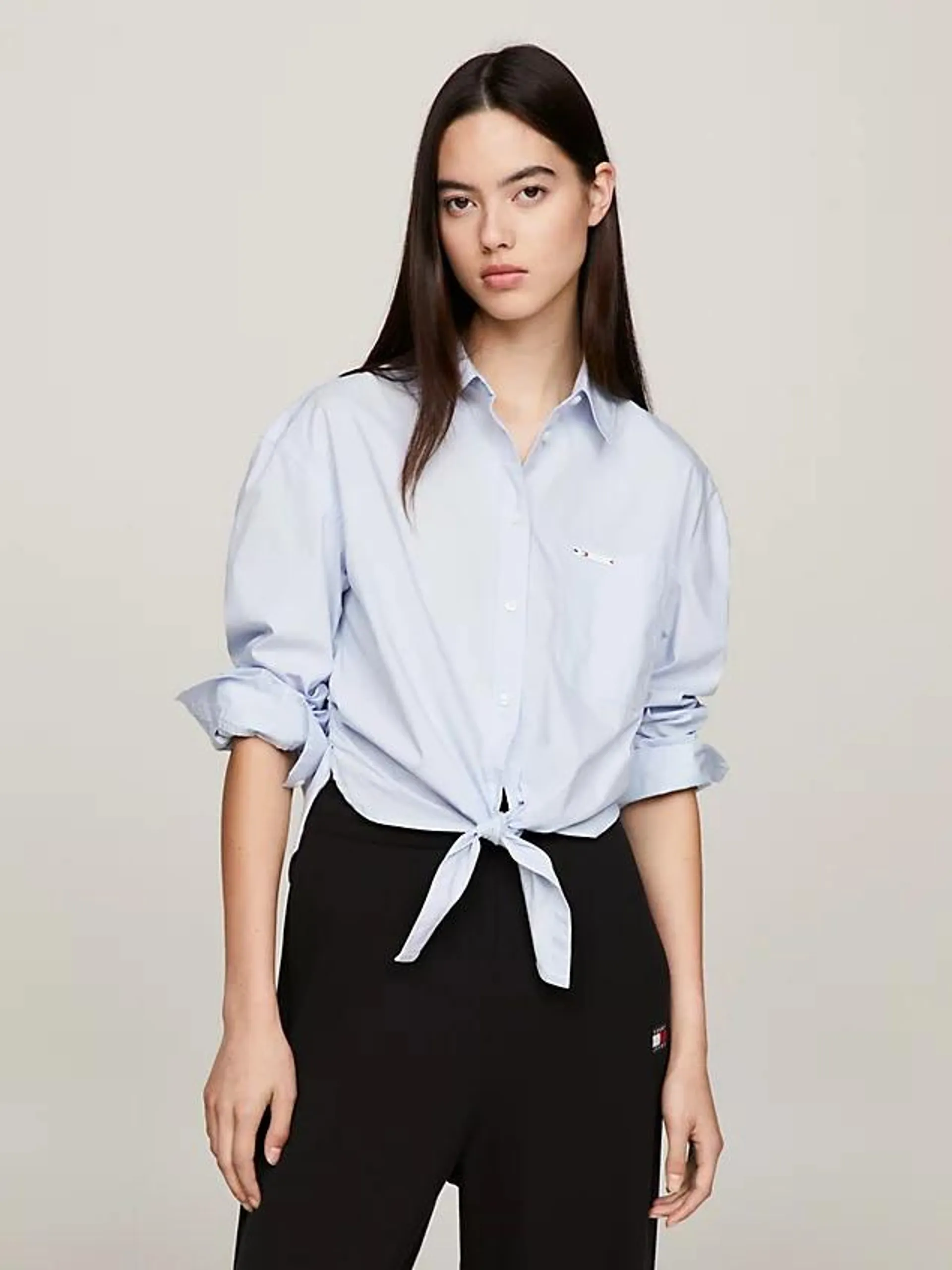 Tie Front Cropped Relaxed Fit Shirt