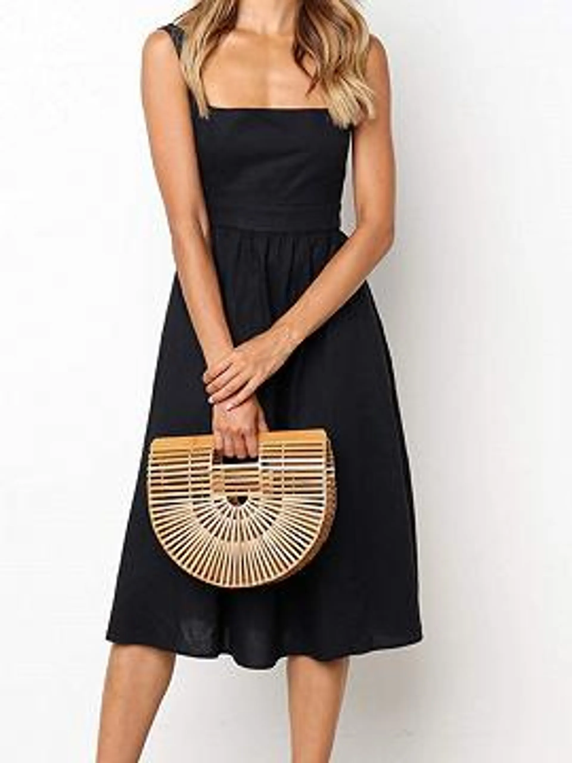 Black Open Back Midi Dress