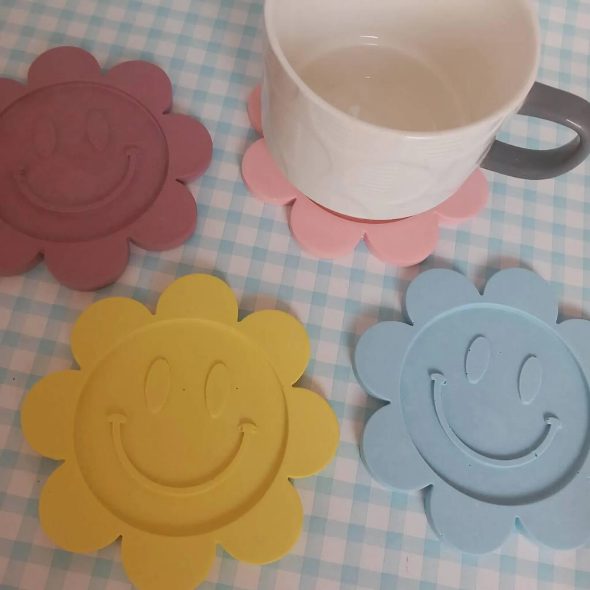 Set Of Two Retro Smiley Flower Coasters