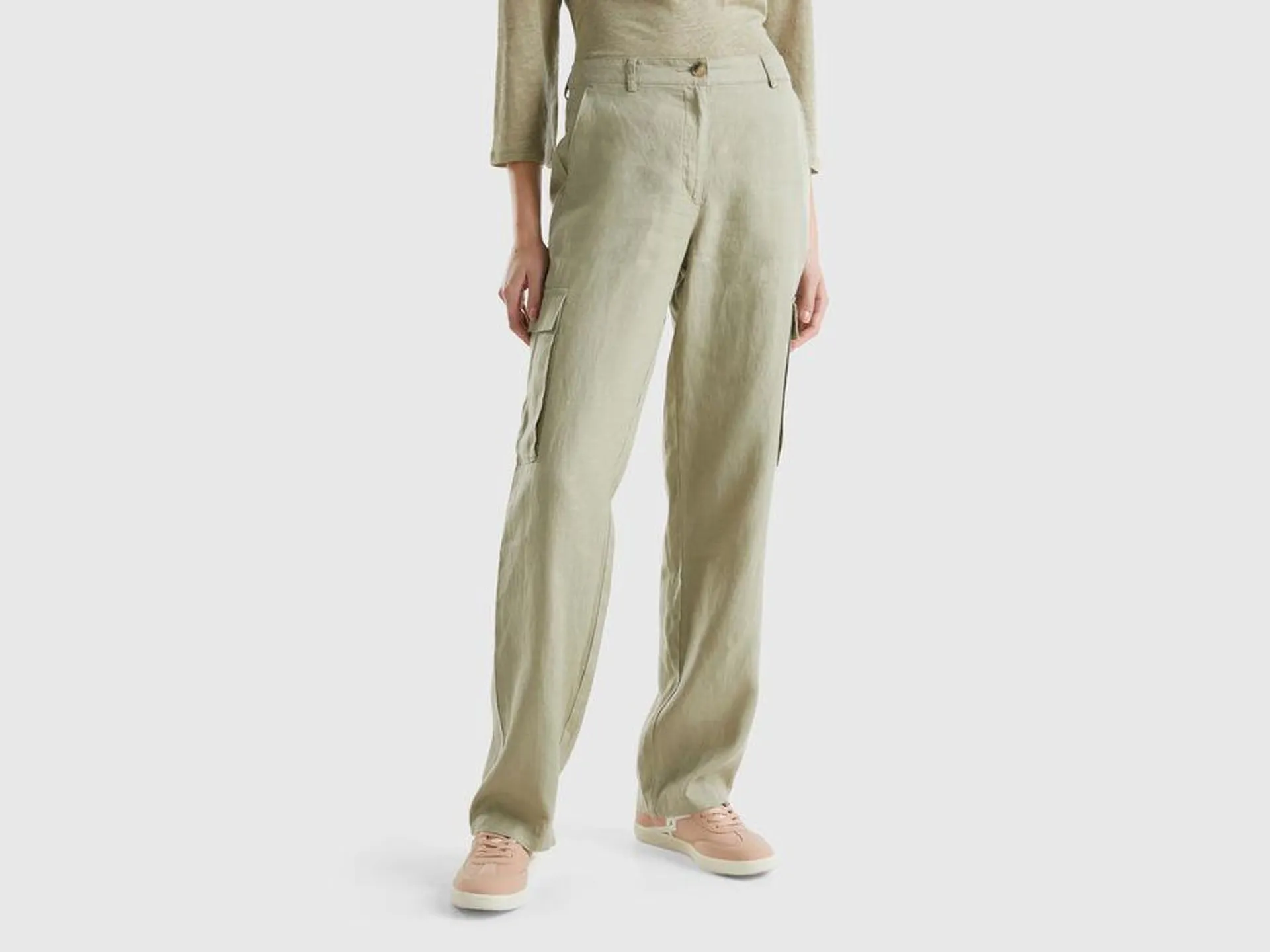 Pure linen cargo trousers