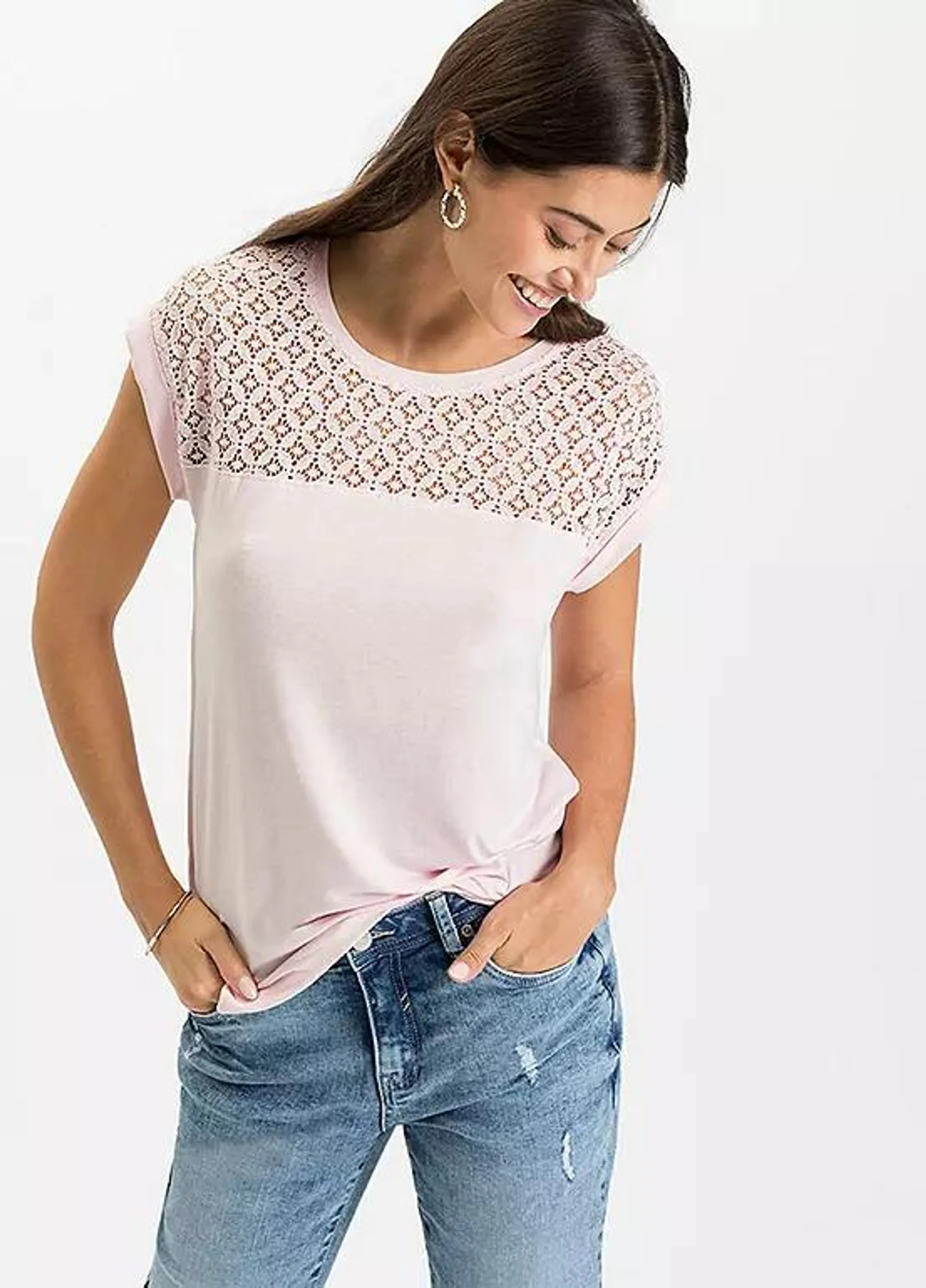 bonprix Lace Yoke T-Shirt