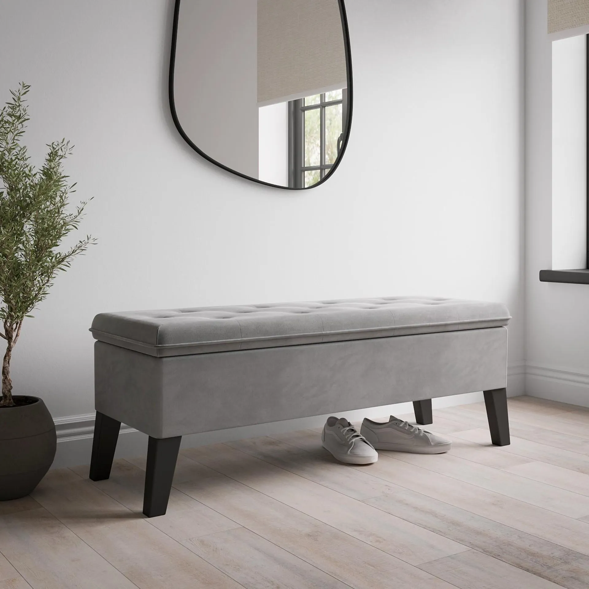 Hallway Storage Bench Seat in Grey Velvet - Cameron