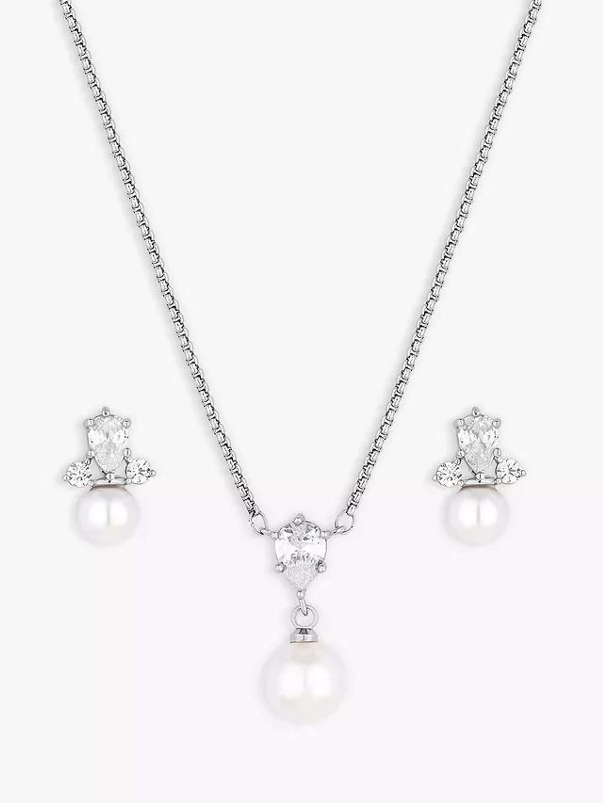 Jon Richard Rhodium Plated And Pearl Necklace and Earrings Set, Silver