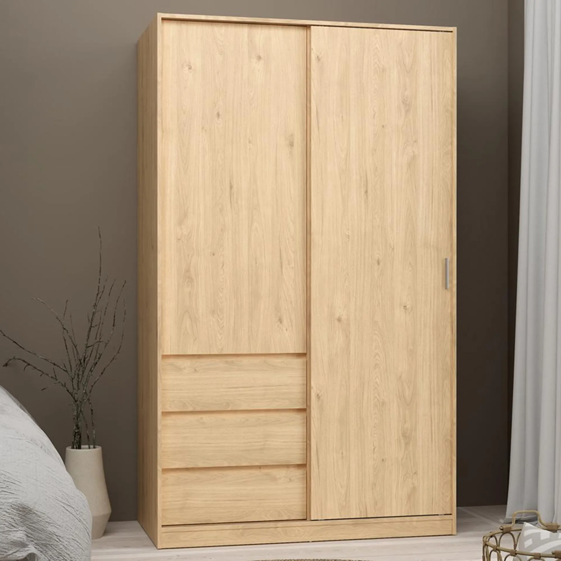 Florence 2 Door 3 Drawer Jackson Hickory Oak Sliding Wardrobe