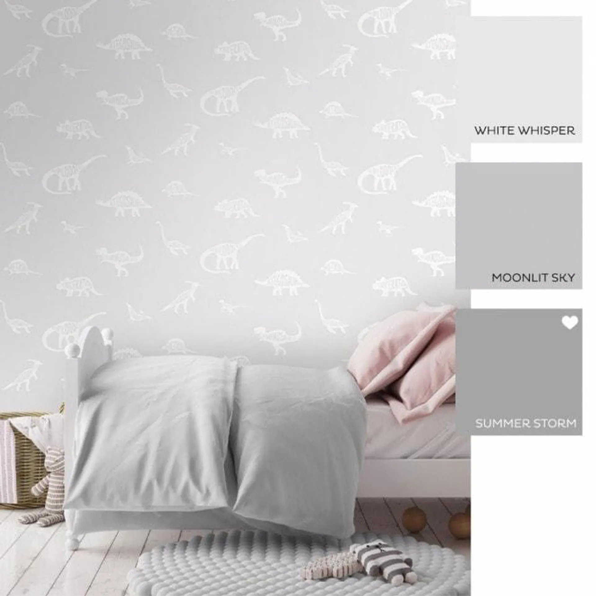 Dino Childrens Wallpaper in Grey