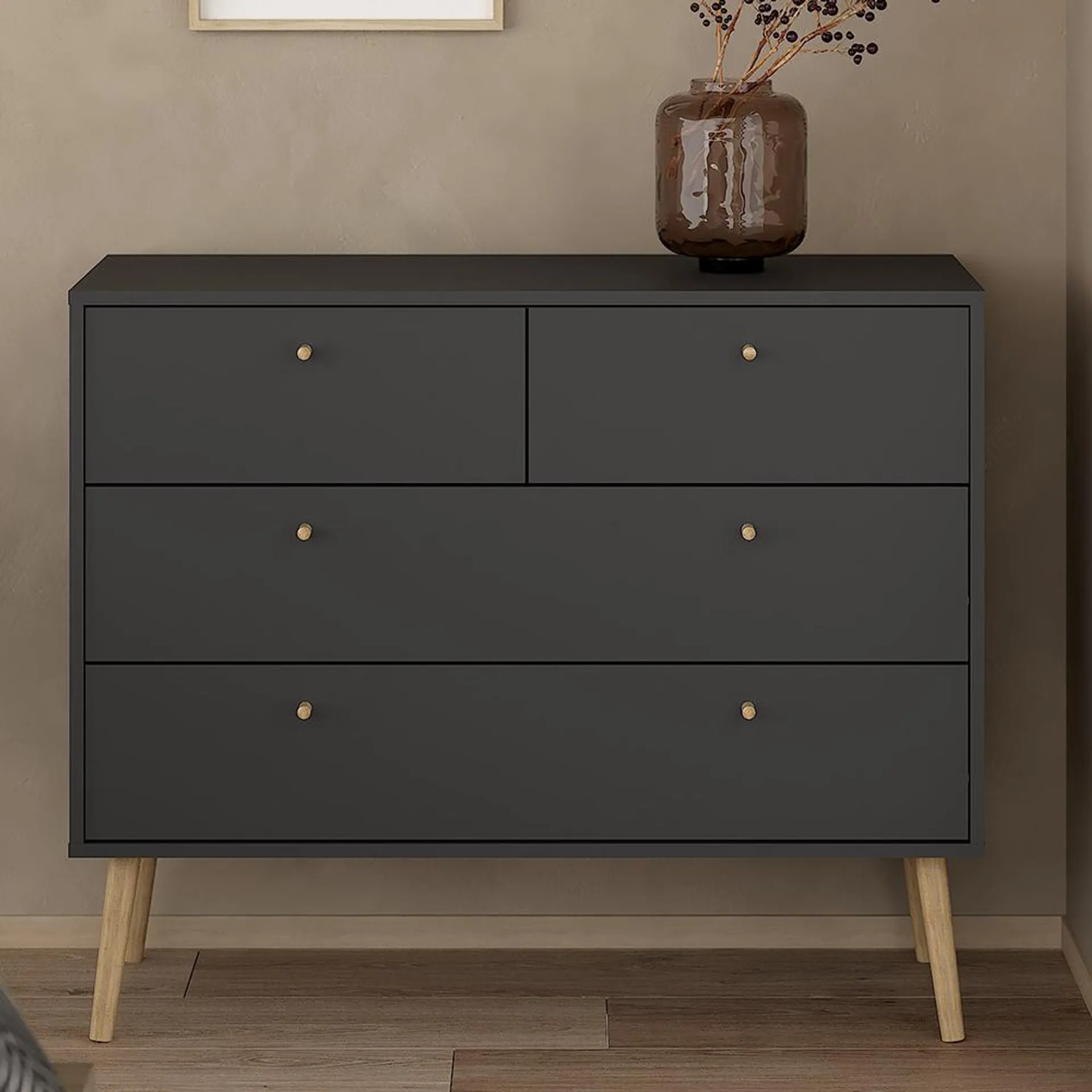 Florence Cumbria 4 Drawer Dark Grey Chest of Drawers