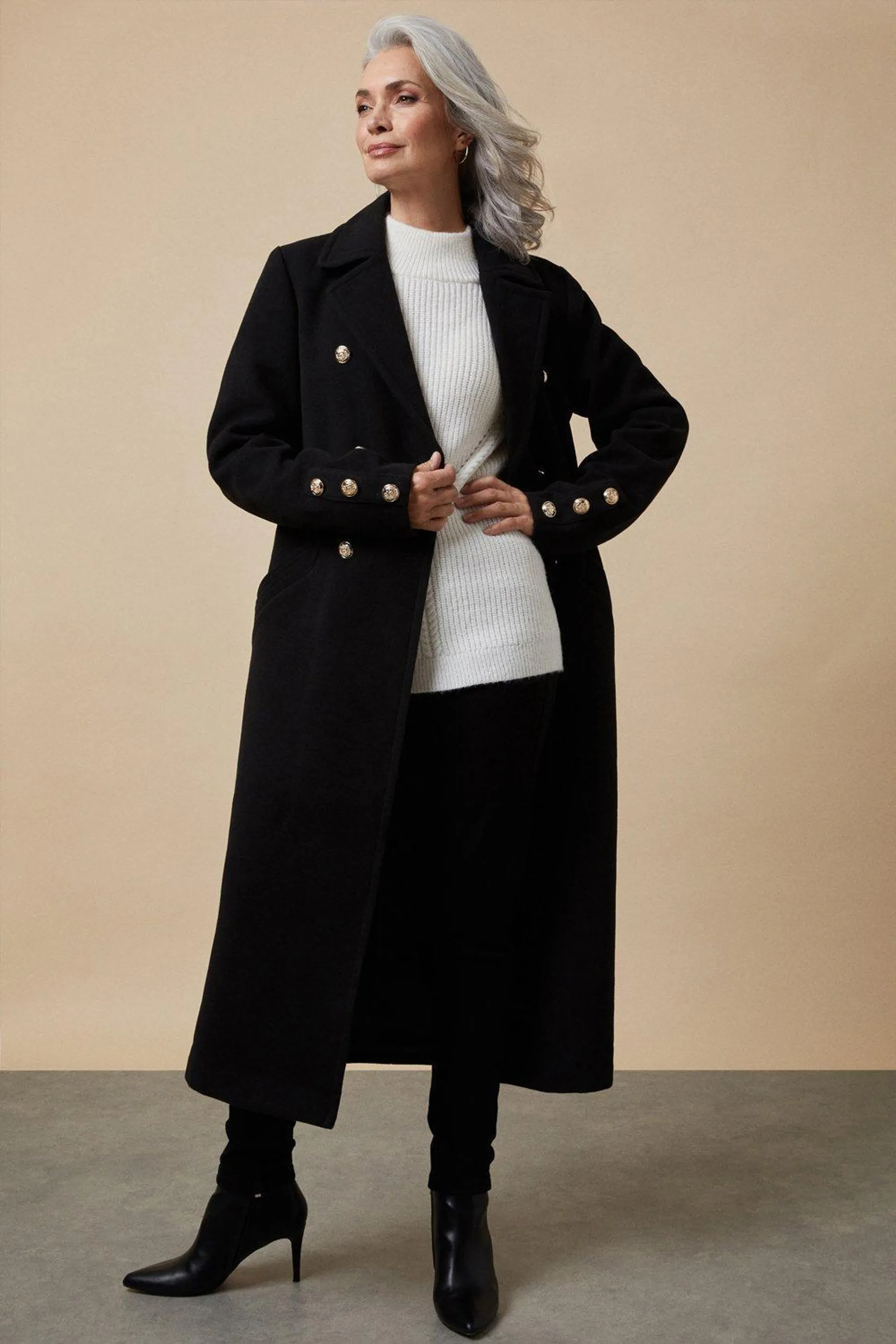 Tall Double Breasted Faux Wool Coat