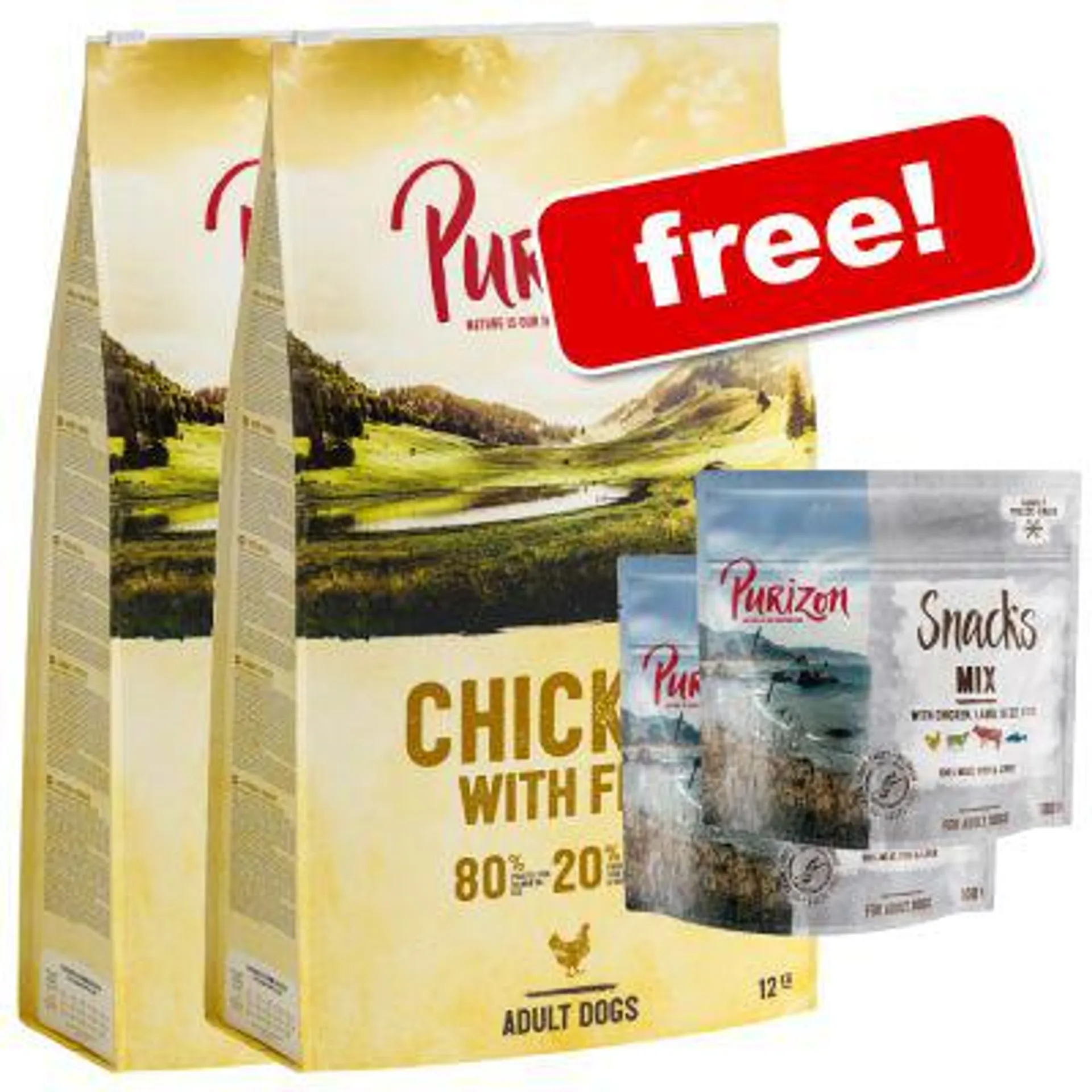 2 x 12kg Purizon Grain-Free Dry Dog Food + 2x Purizon Dog Snacks Free!*