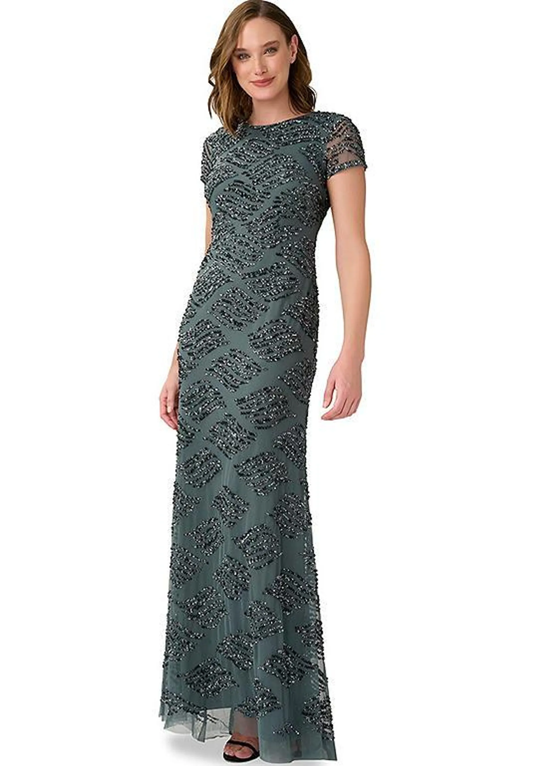 Adrianna Papell Beaded Cowl Back Gown