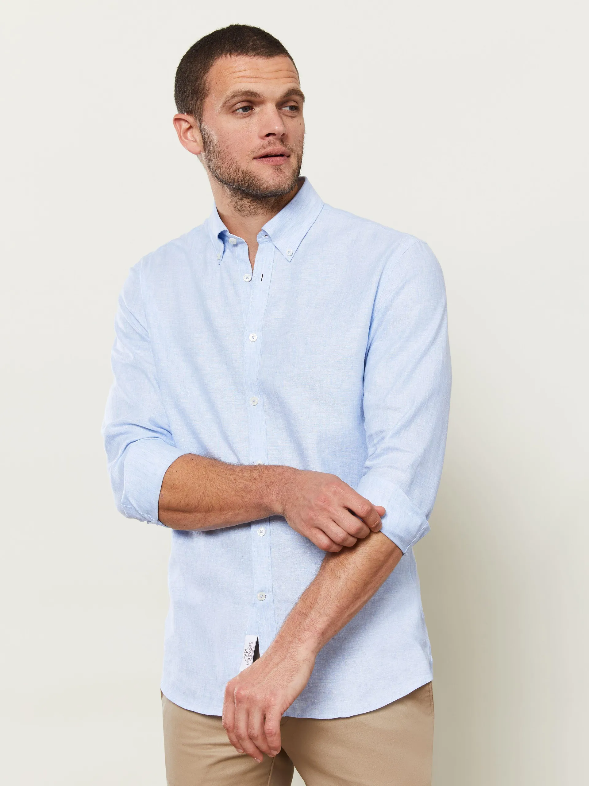 Slim Fit Blue Linen Modal Shirt