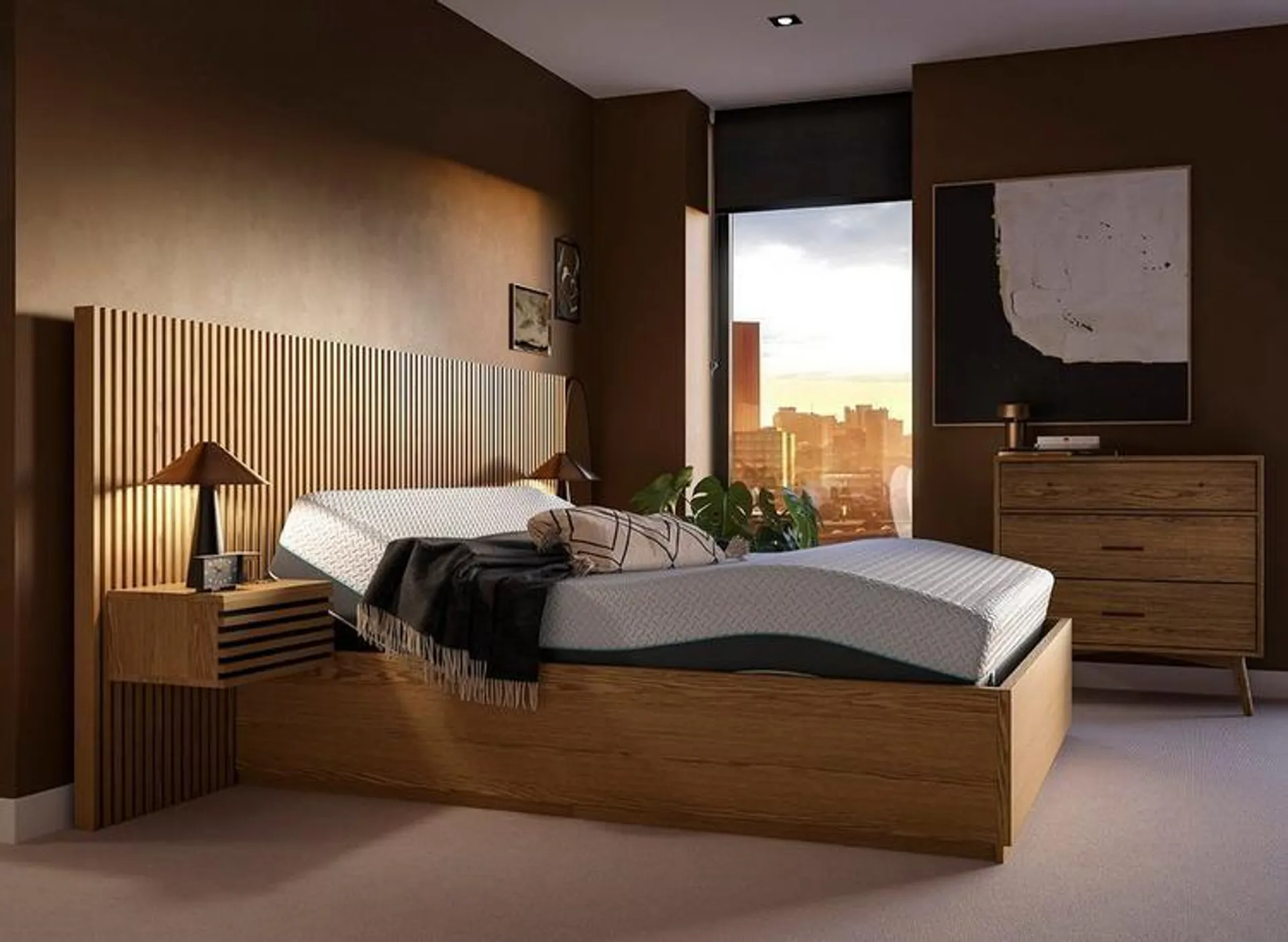 Morten Sleepmotion Adjustable Wooden Bed Frame with Bedside Tables