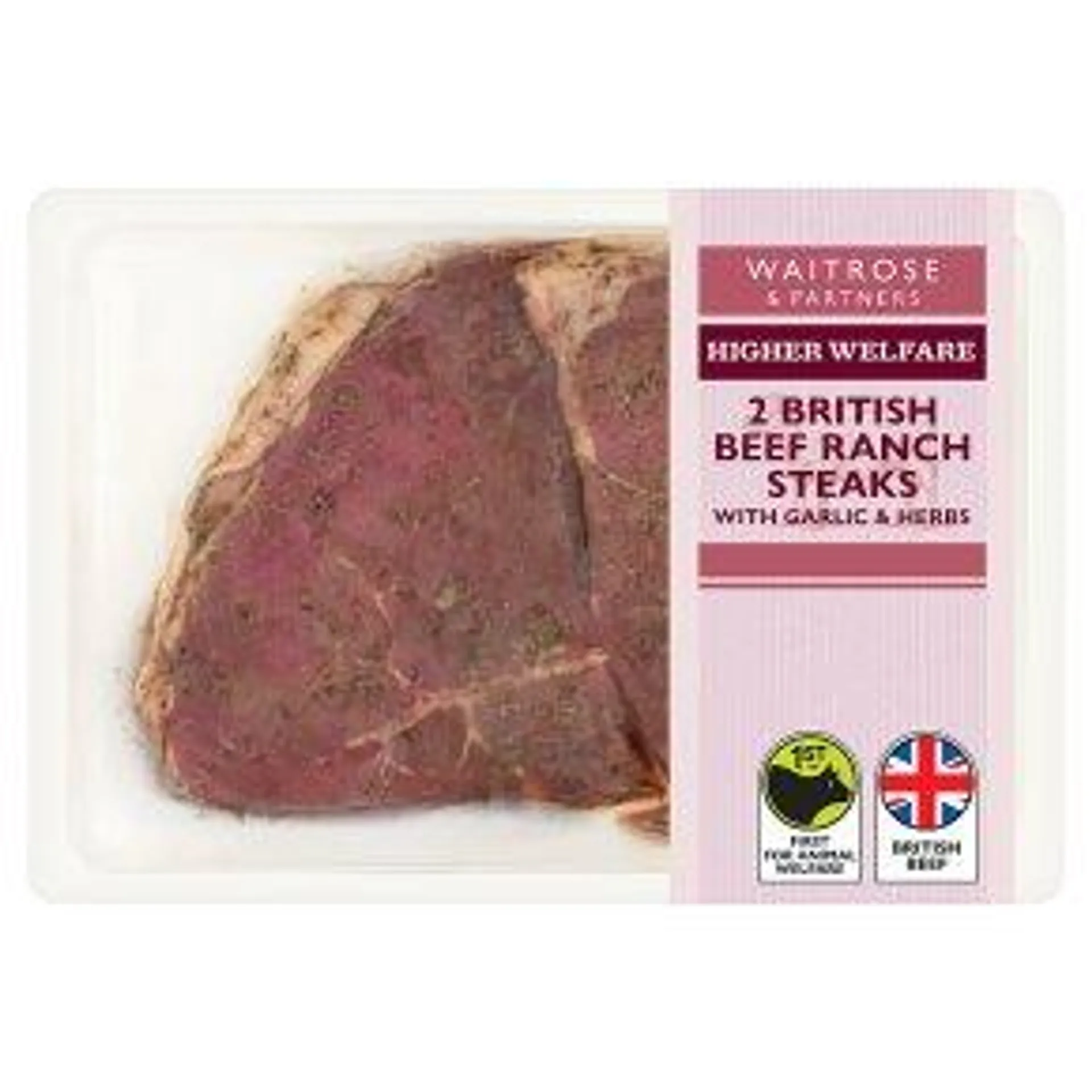 Waitrose 2 British Beef Ranch Steaks with Garlic & Herbs