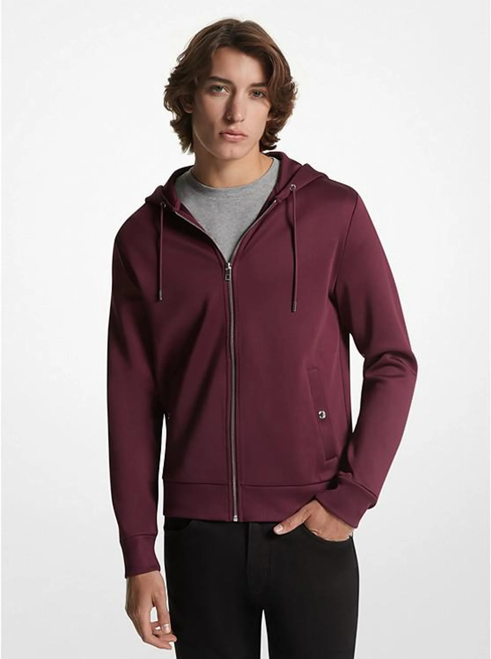 Double-Knit Sateen Zip-Up Hoodie