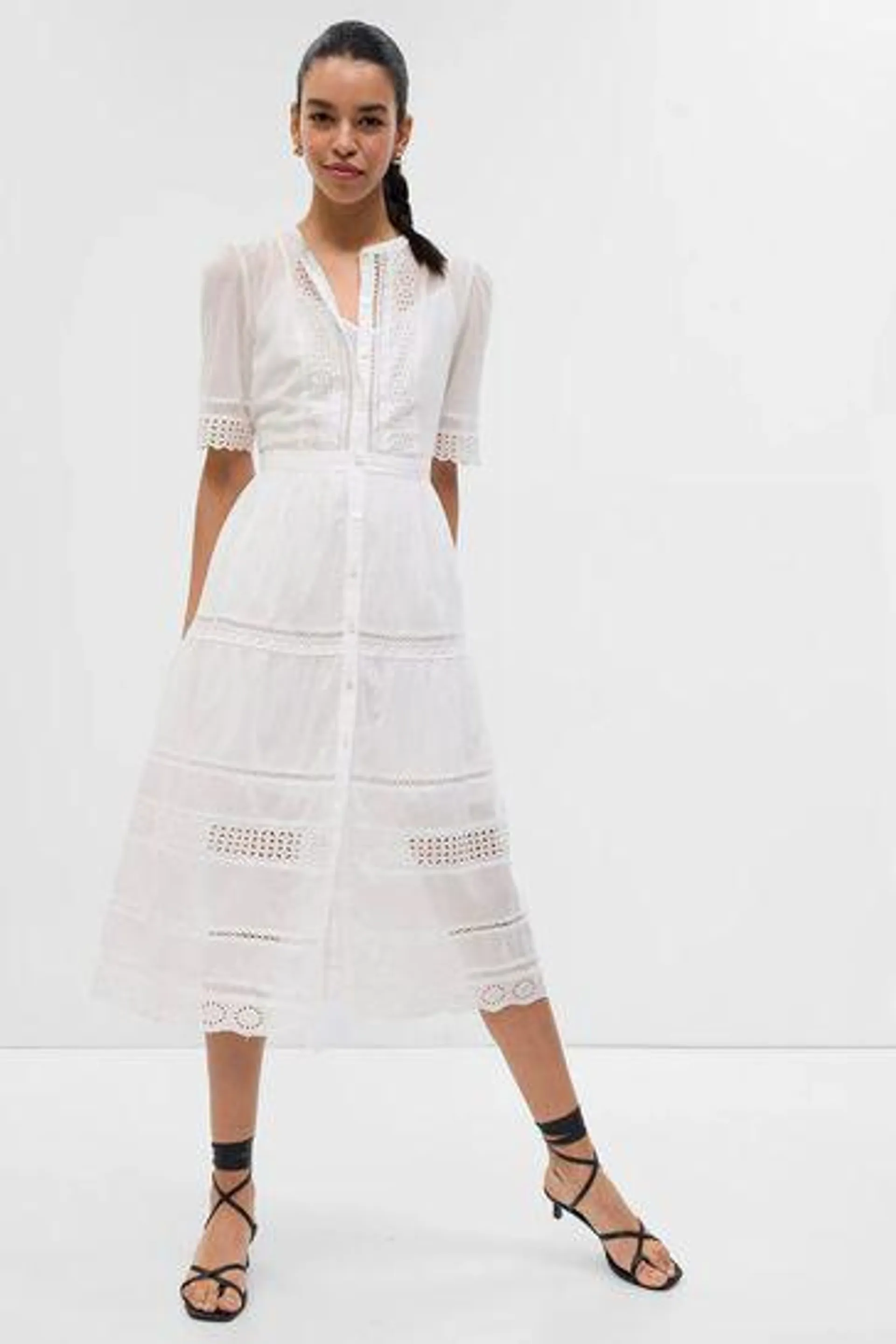 Lace Button-Up Midi Dress