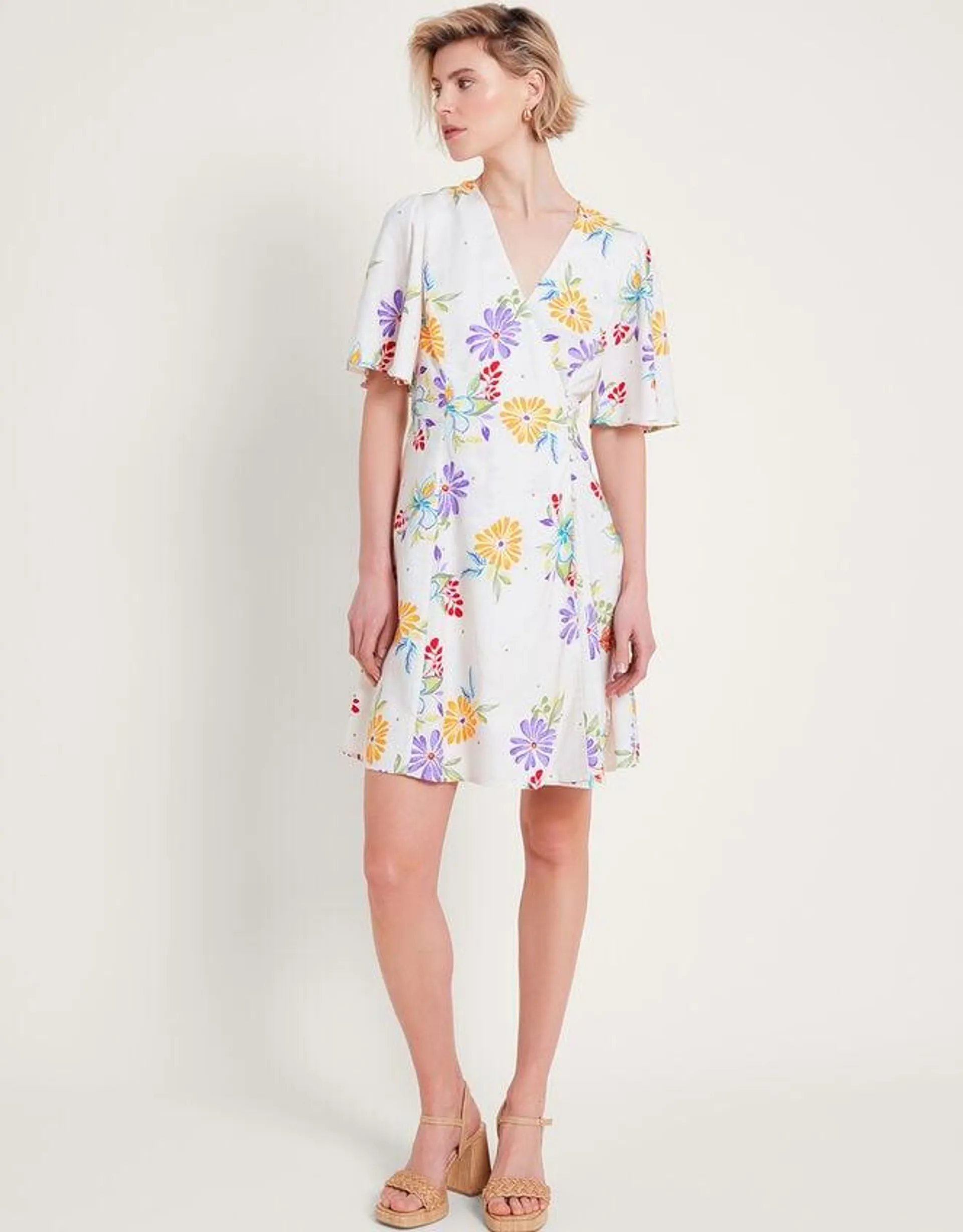 Sandie Floral Linen Dress Ivory