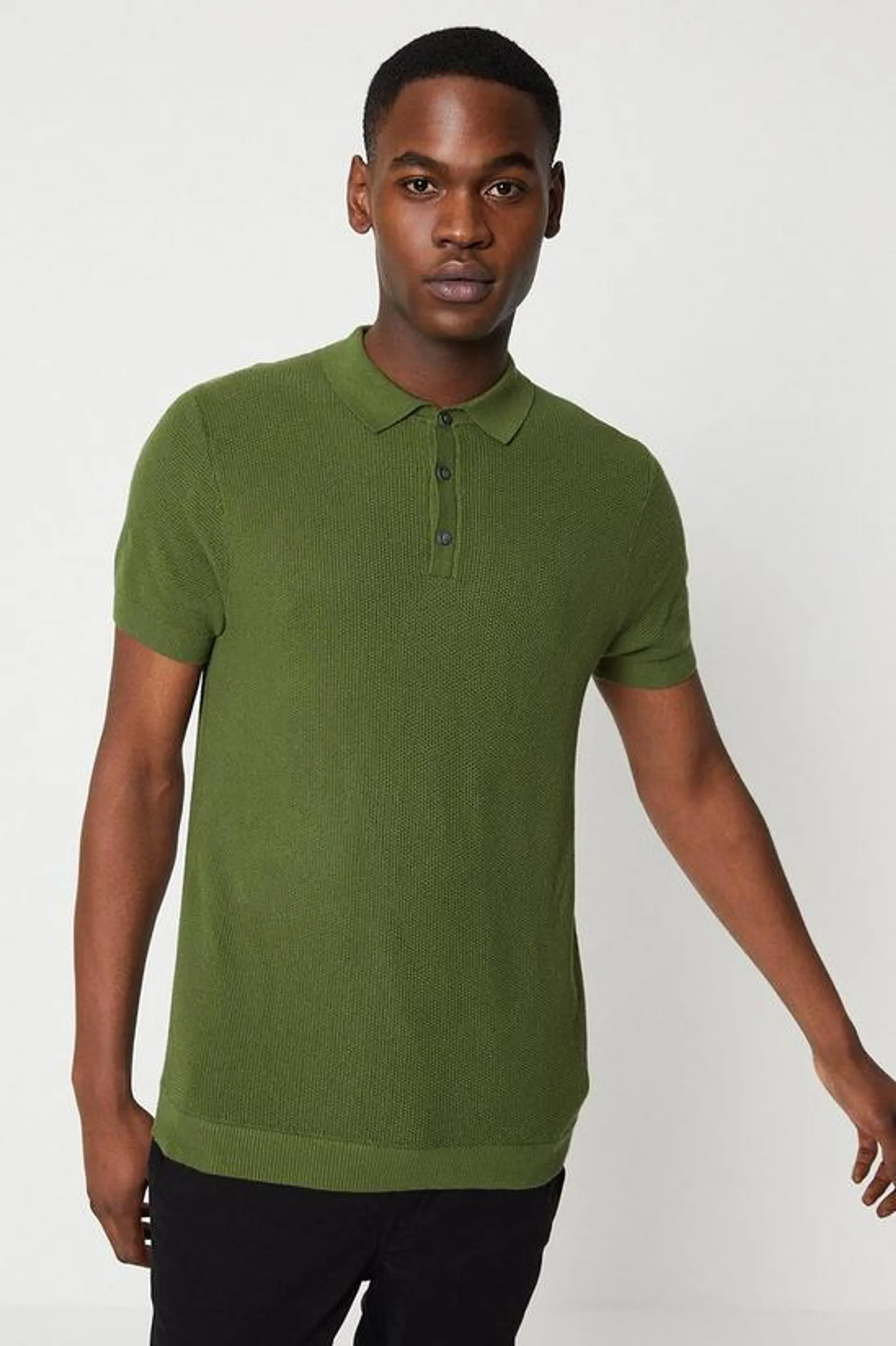 Moss Stitch Knitted Polo