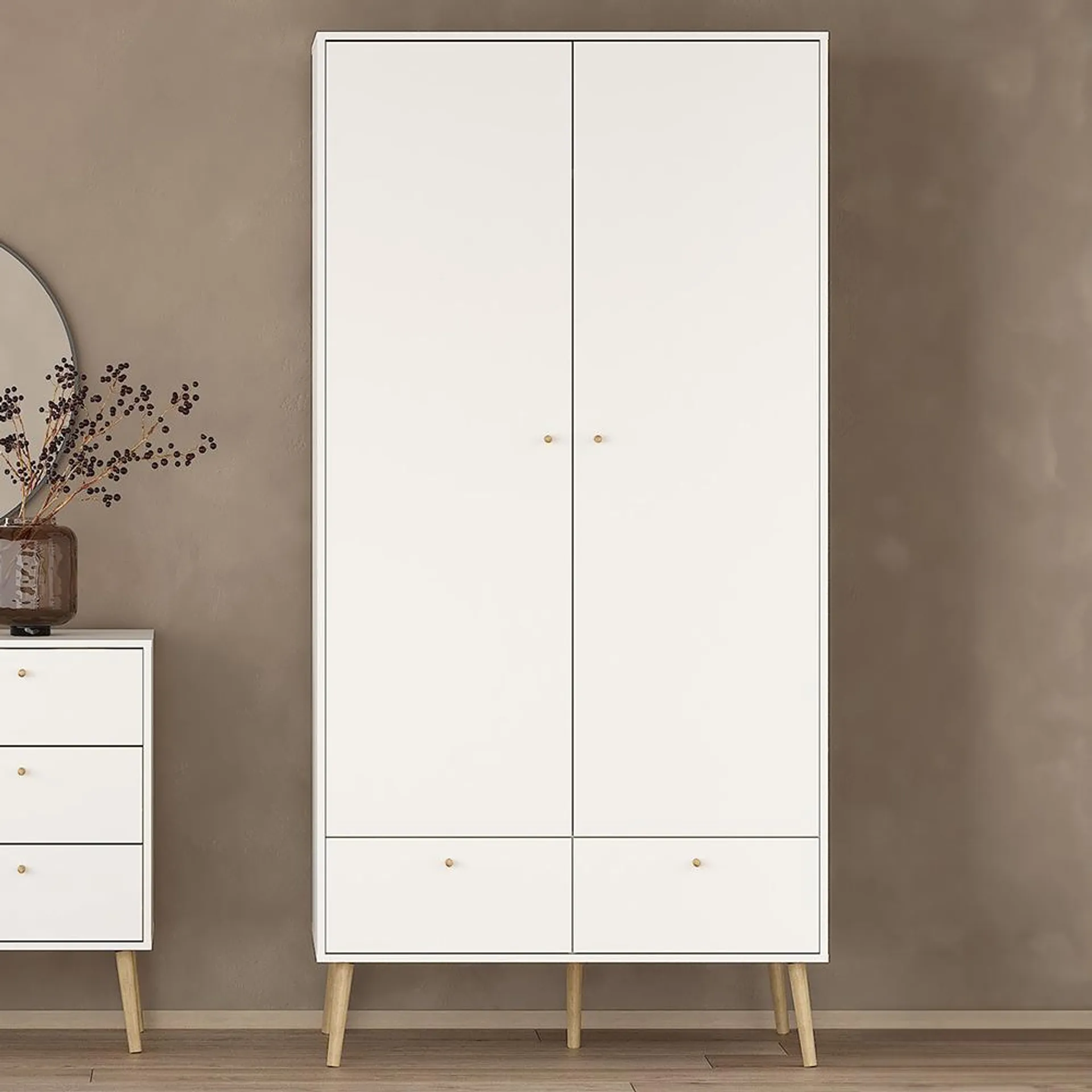 Florence Cumbria 2 Door 2 Drawer White Wardrobe