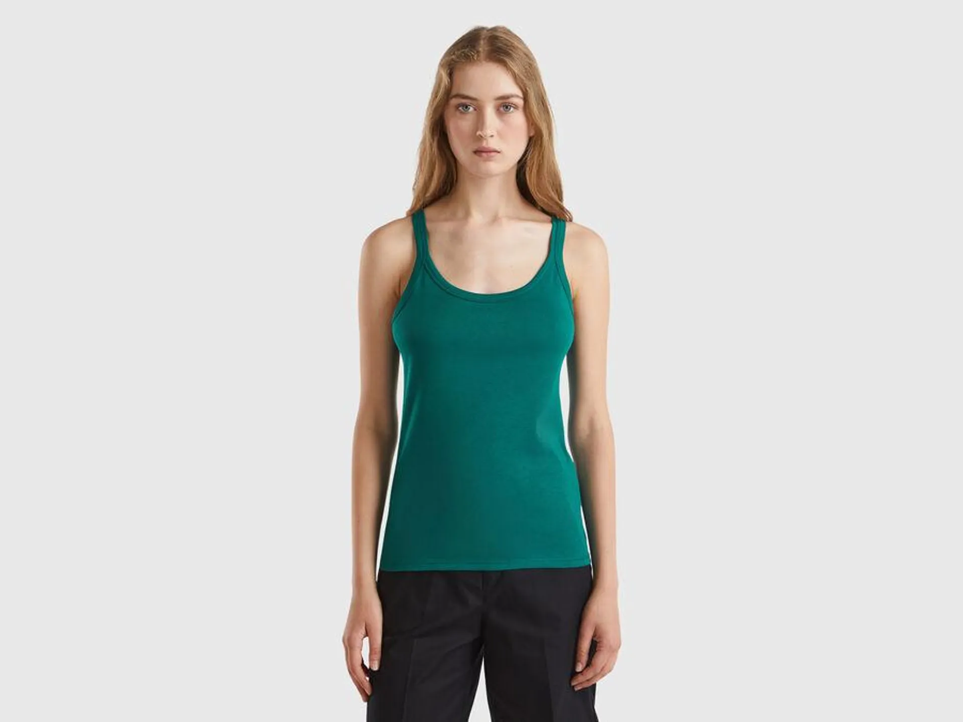 Forest green tank top in pure cotton