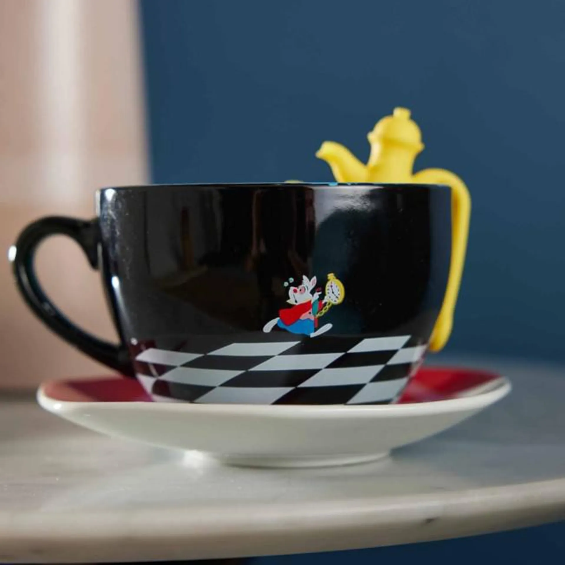 Disney Store Alice in Wonderland Mug, Saucer, and Tea Infuser Set