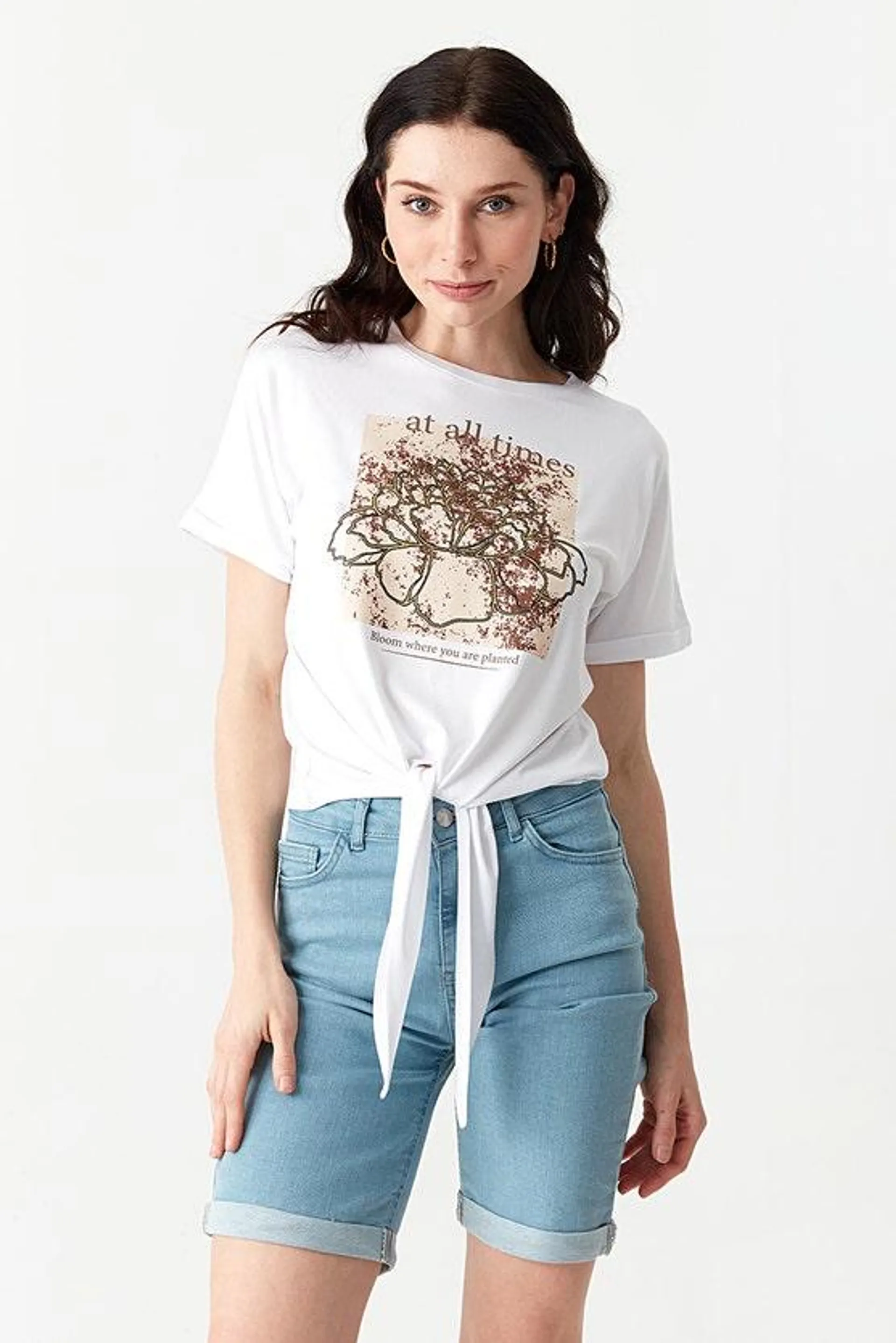 Optic White Graphic Floral Foil Tee