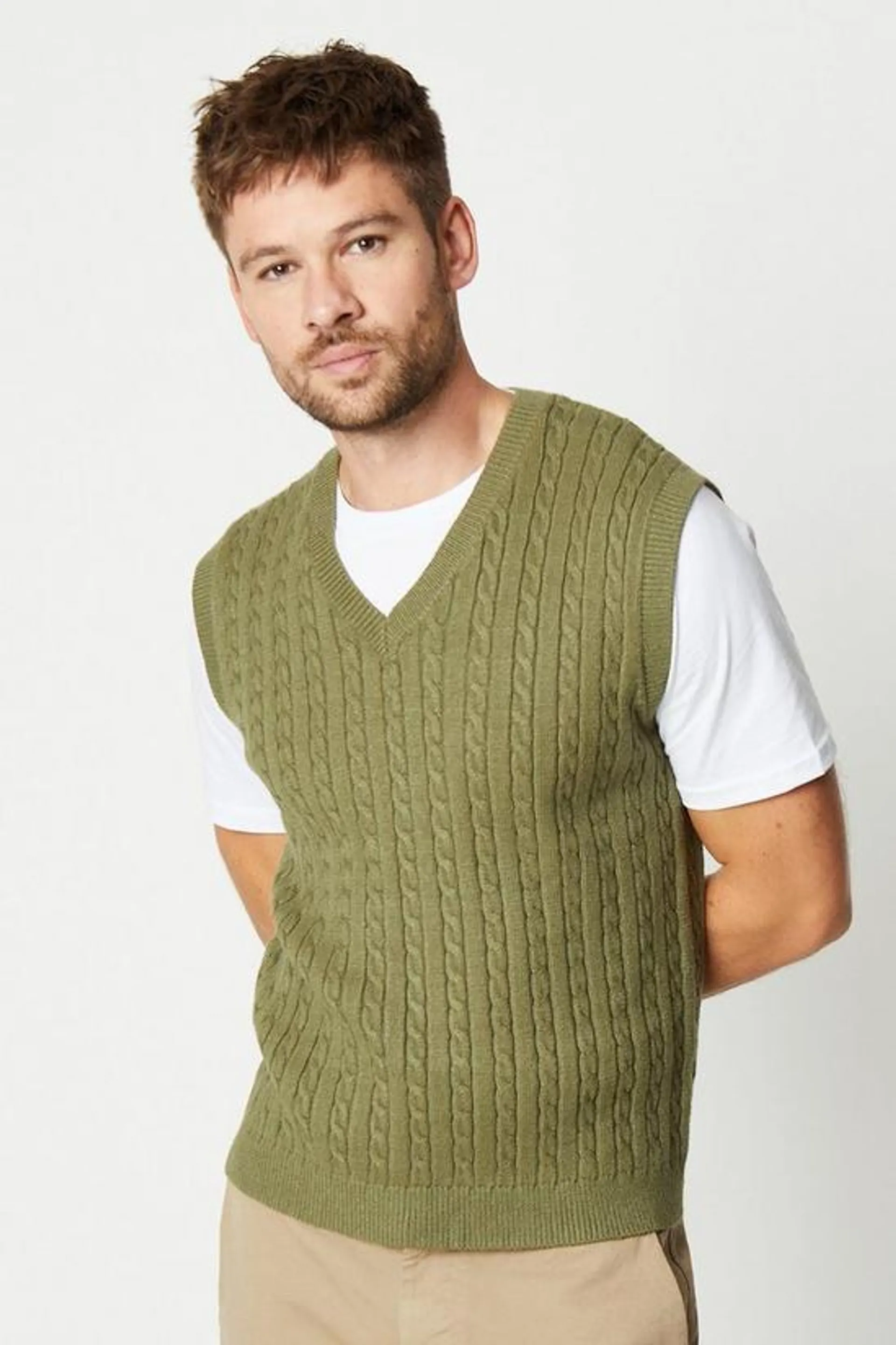 Cable Knit V Neck Vest