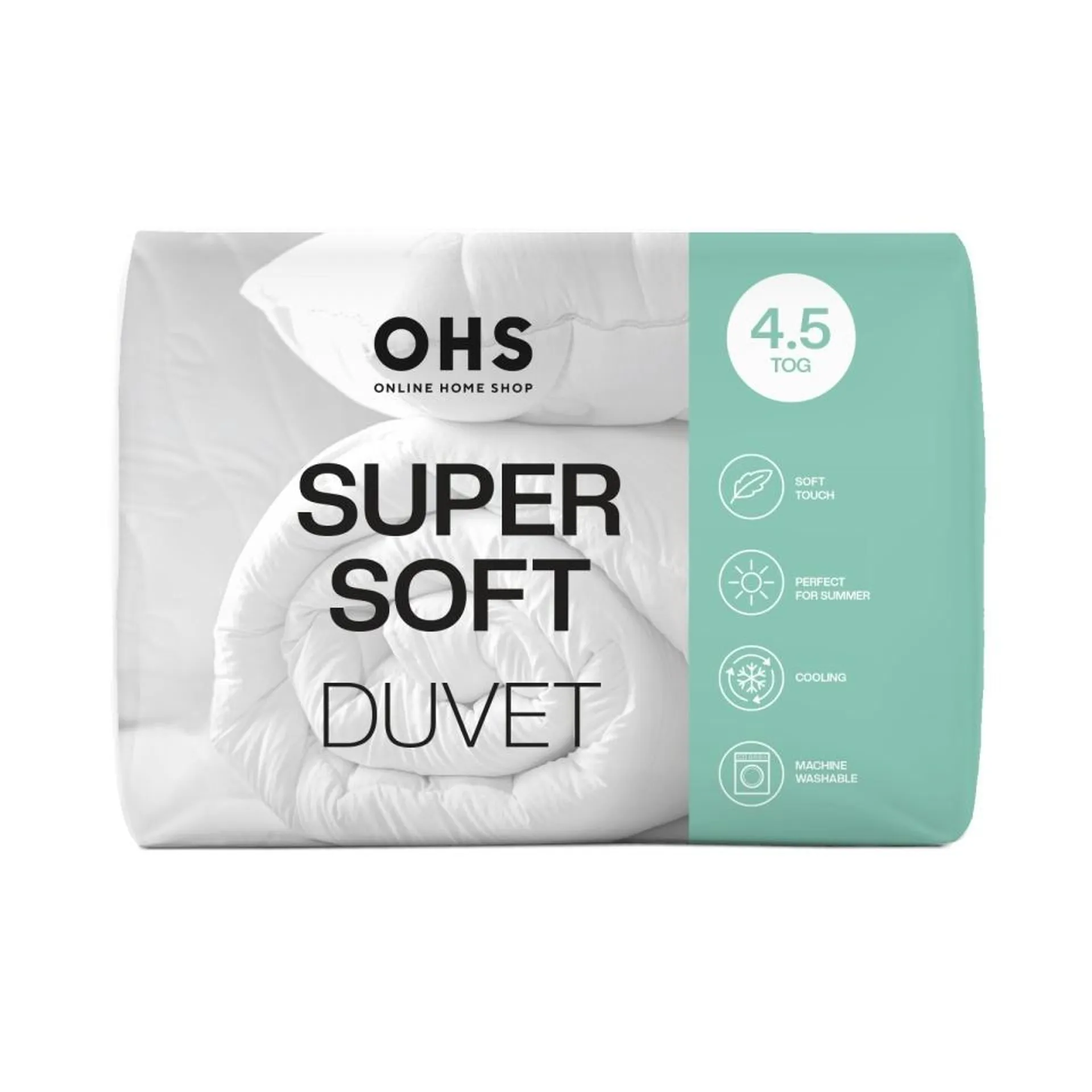 OHS Microfibre Breathable Soft Touch 4.5 Tog Quilted Duvet, King - White