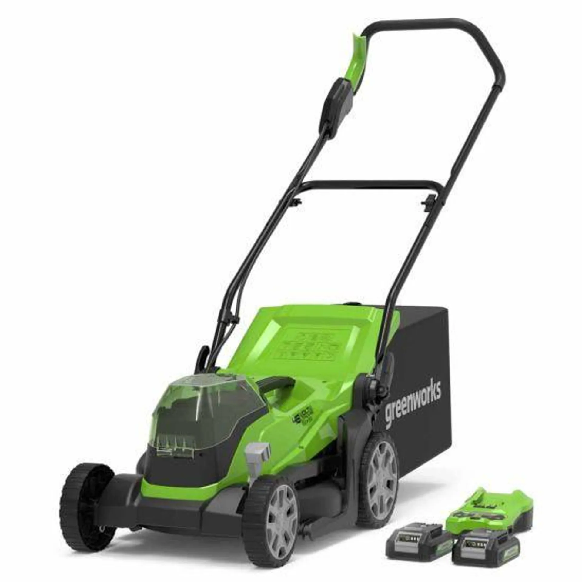 Greenworks 48V 36cm Lawnmower with Two 24v 2Ah Batteries and Charger