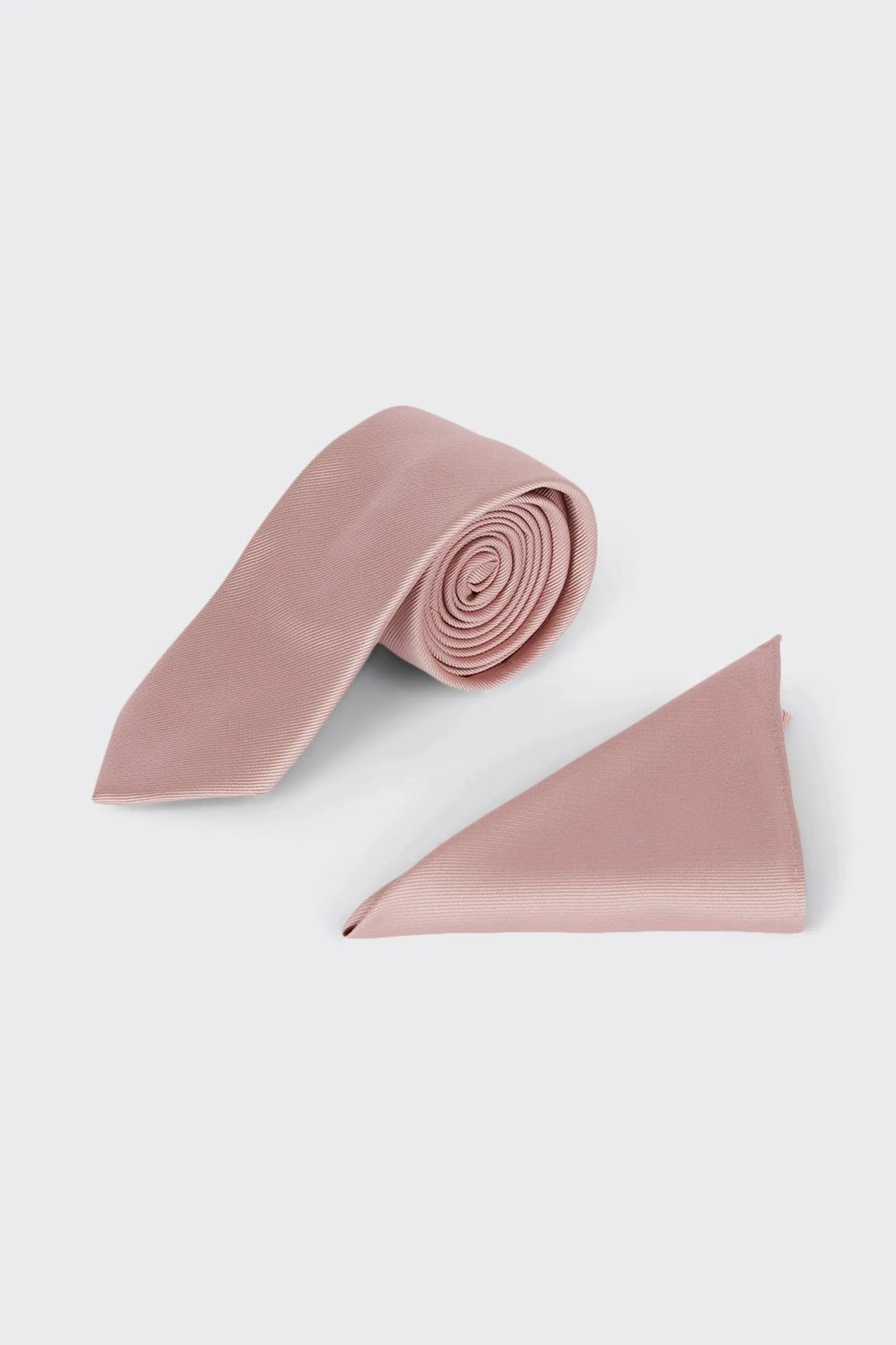 Longer Length Slim Rose Pink Tie And Pocket Square Set