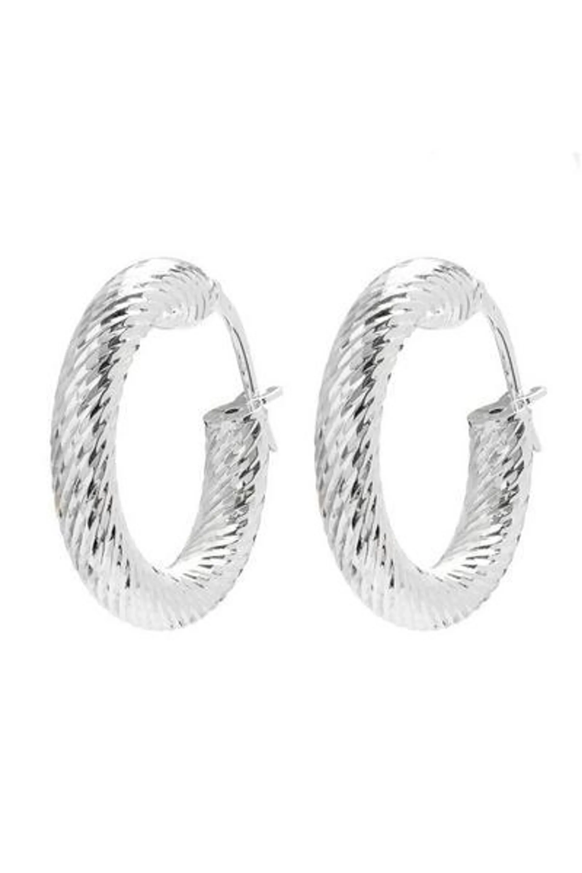 Sterling Silver 925 Diamond Cut Chunky Hoop Earrings