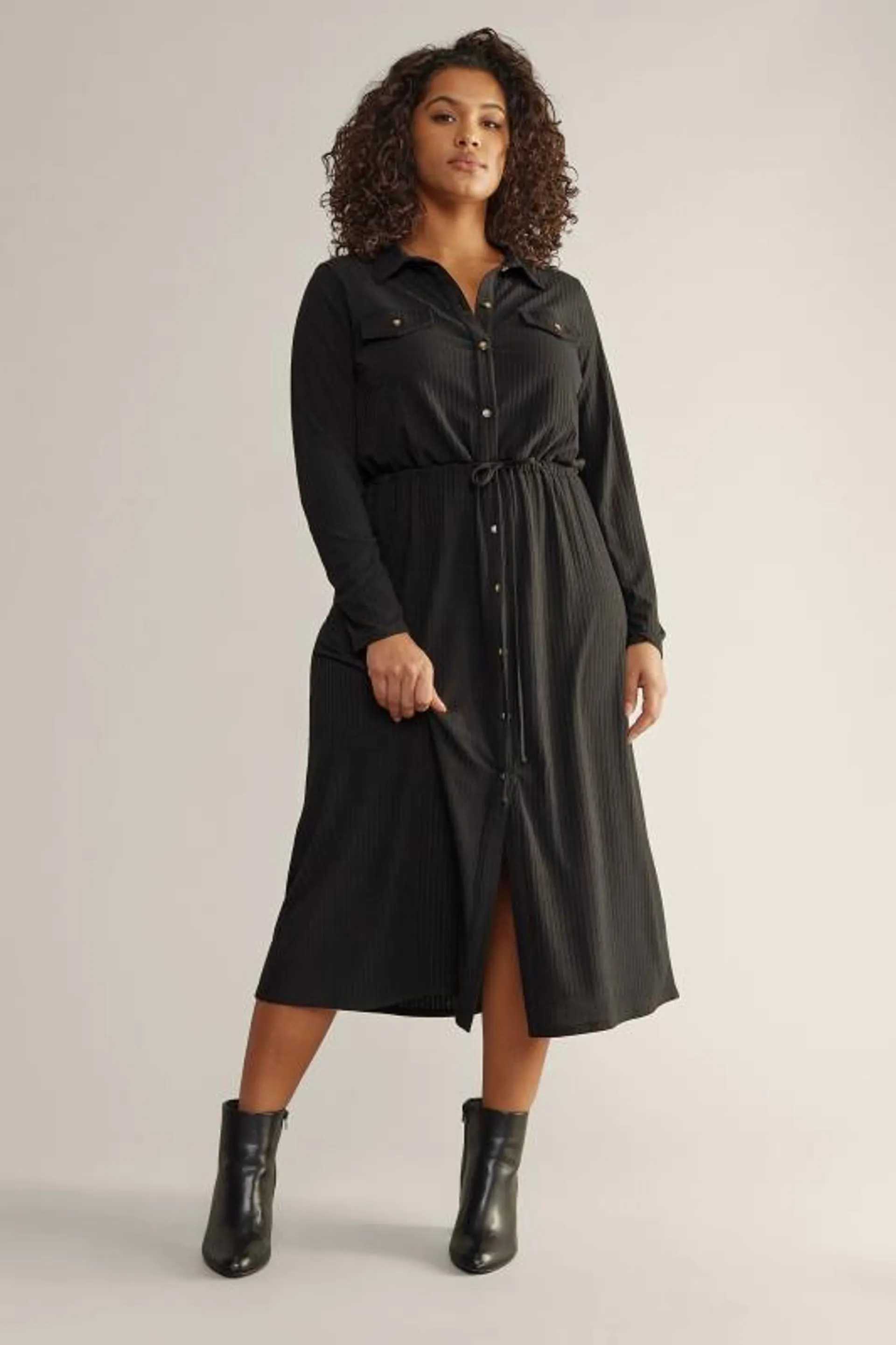 EVANS Curve Black Ribbed Utility Dress