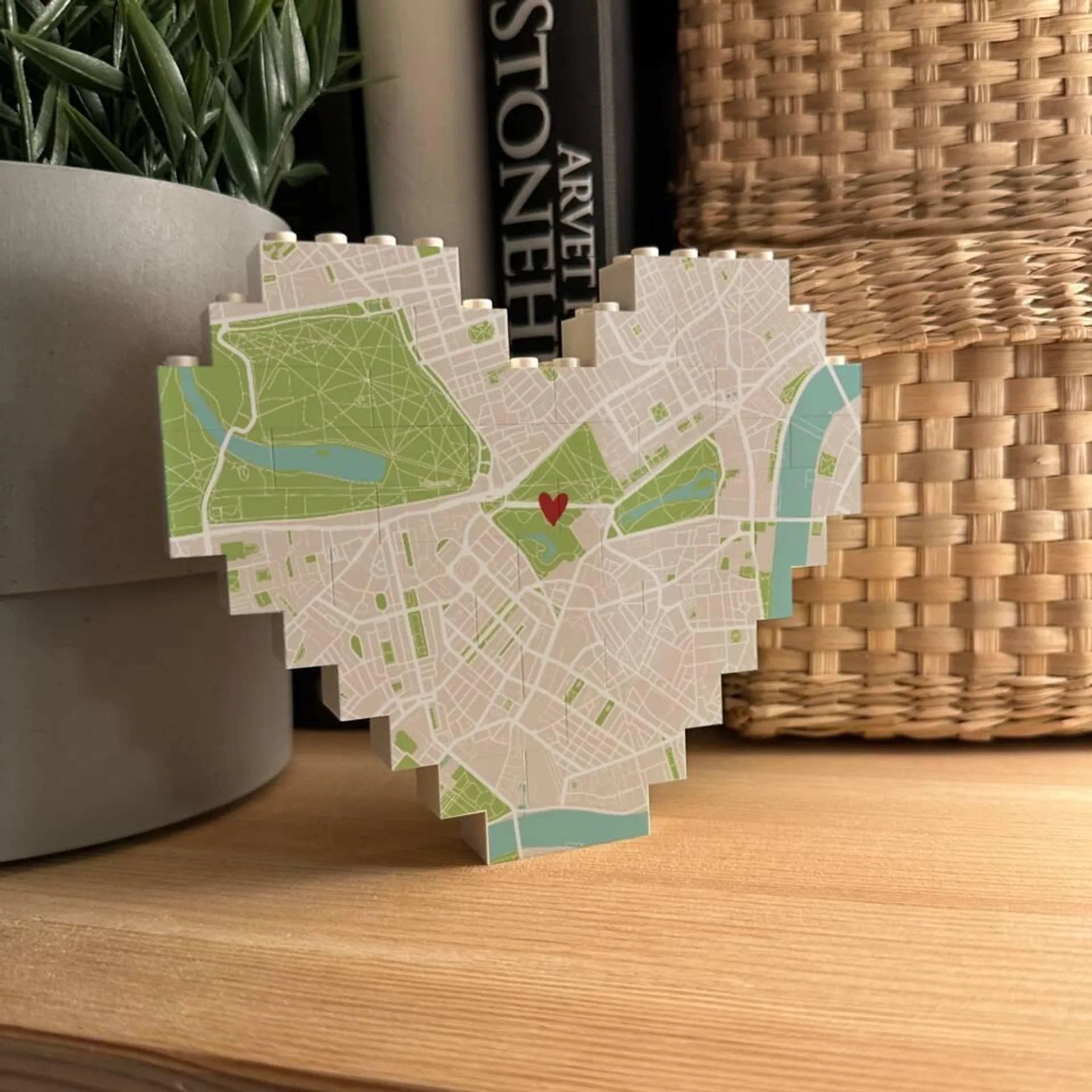 Personalised Lego® Brick Heart Shape Map Print Block