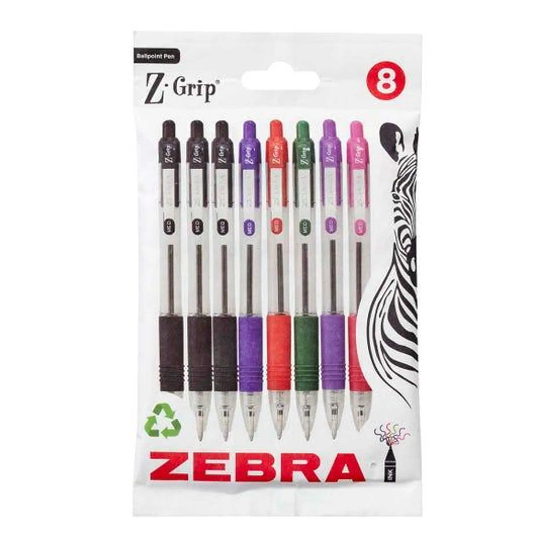 Zebra Z Grip Ballpoint Pen Assorted Pack of 8