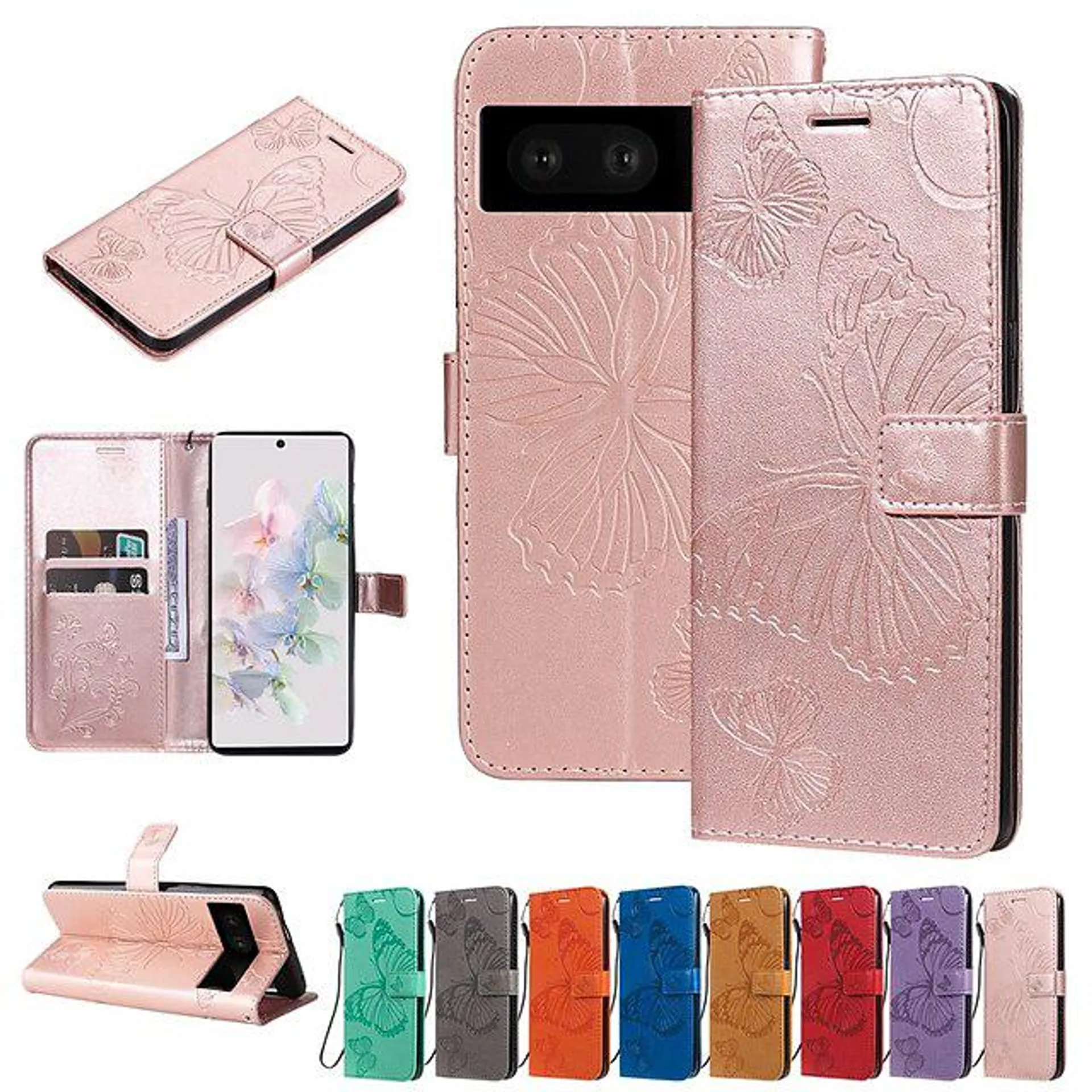 Phone Case For Google Wallet Case Pixel 7/7Pro / 6/6Pro with Wrist Strap Card Holder Slots Magnetic Flip Butterfly Solid Colored TPU PU Leather