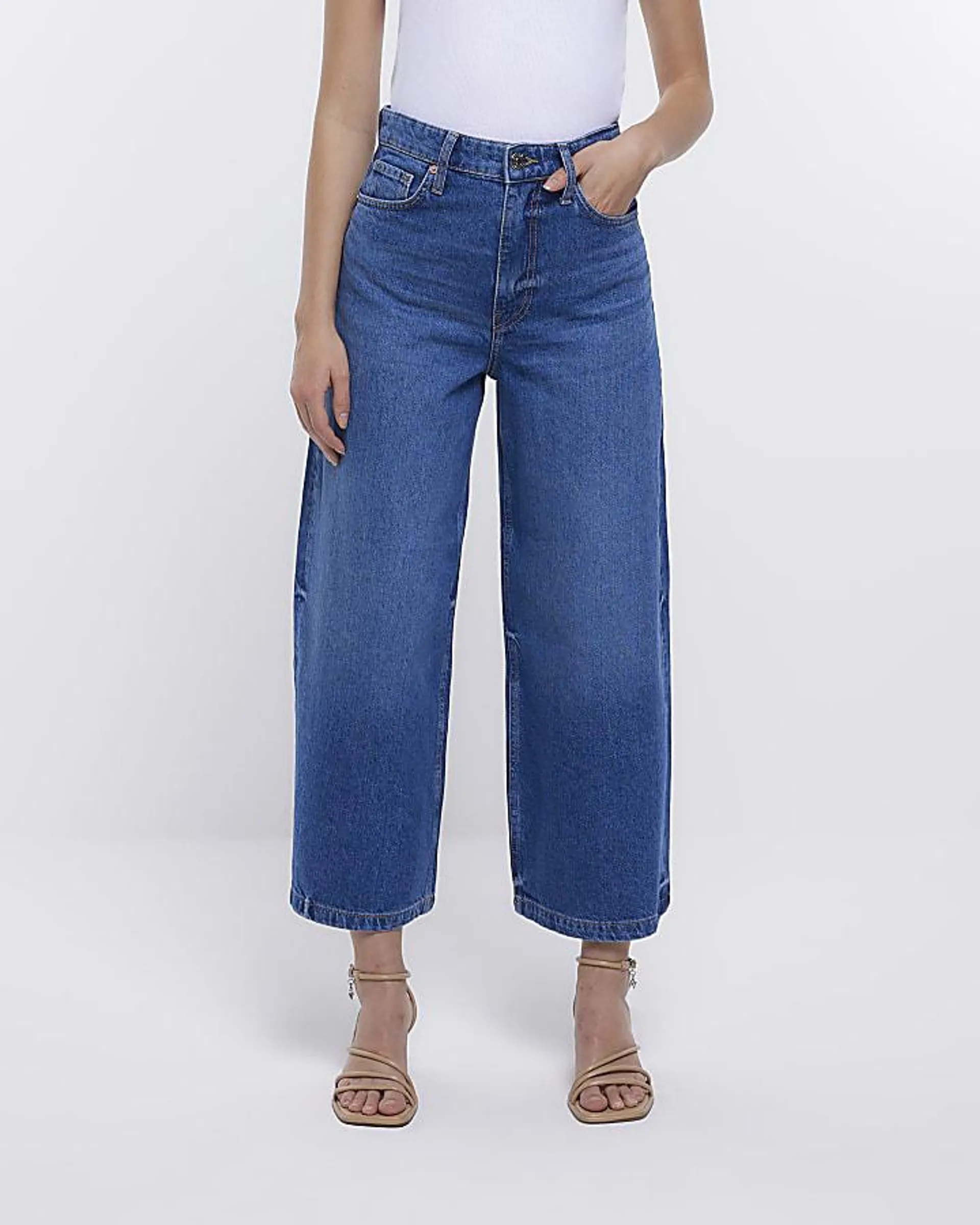 Blue high waisted wide leg jeans