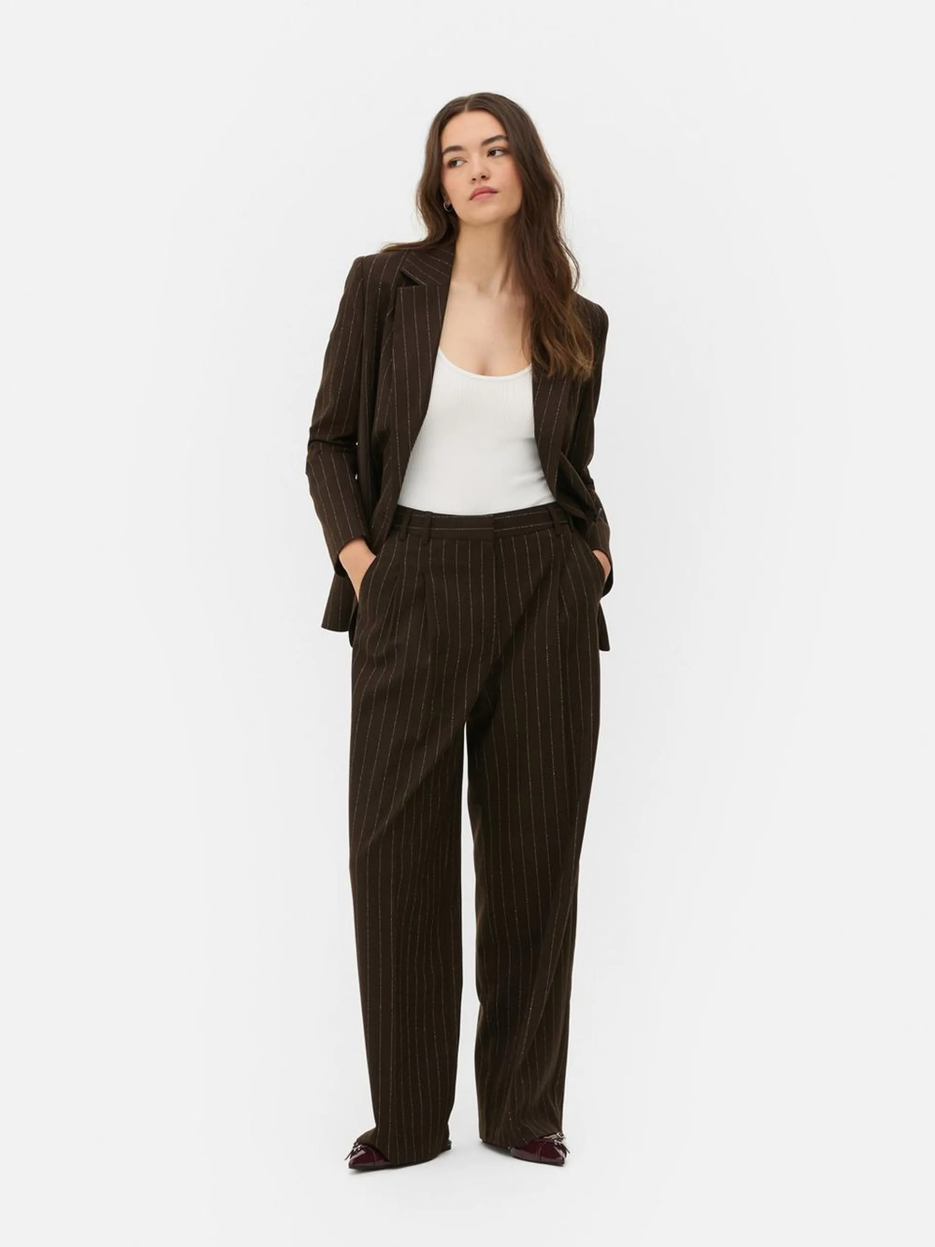 Textured Pinstripe Pants